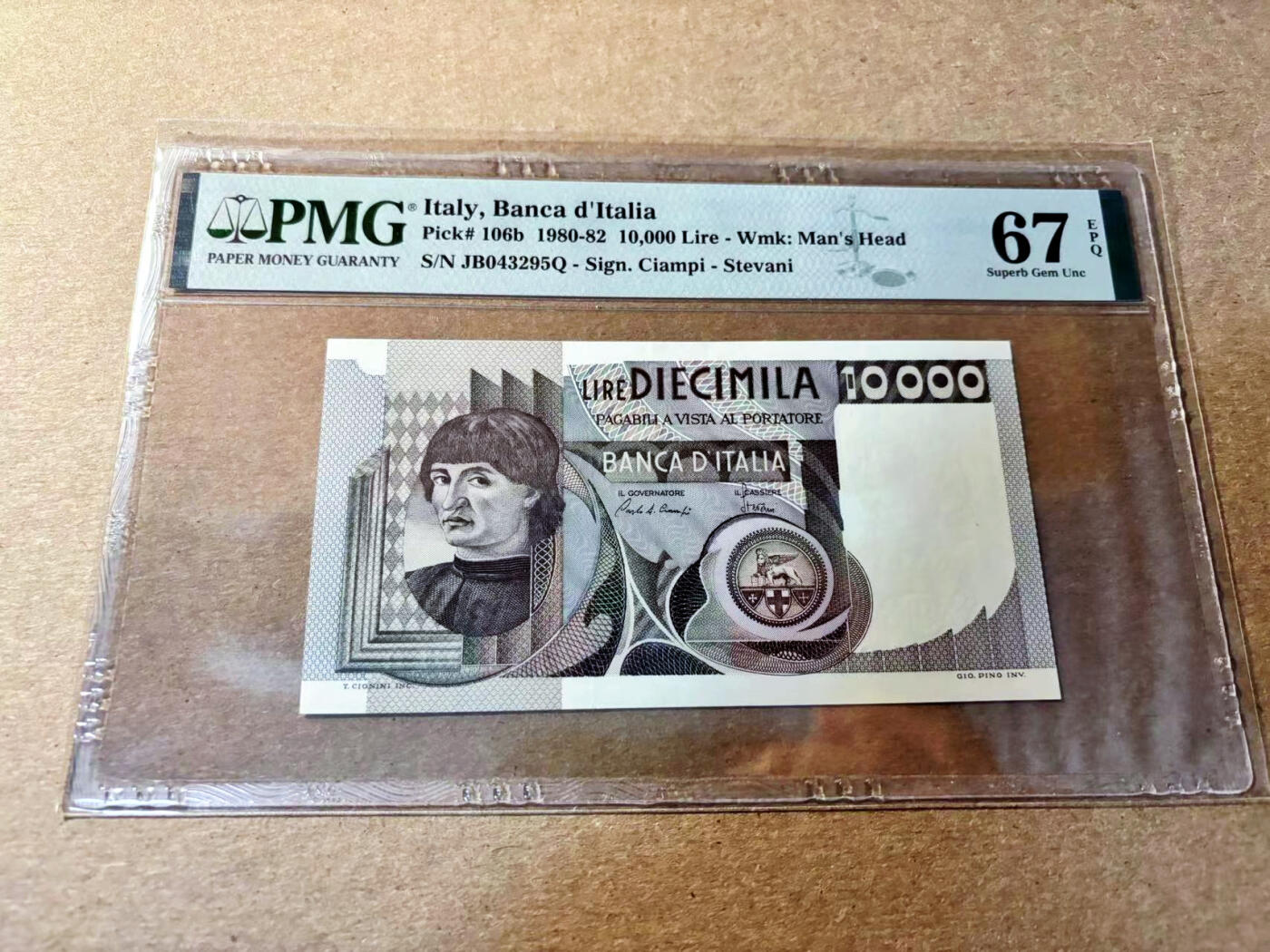 【Blue Auction】✨世界纸币精拍第520期【精】 意大利 1980-82年10000里拉  PMG67EPQ 高分