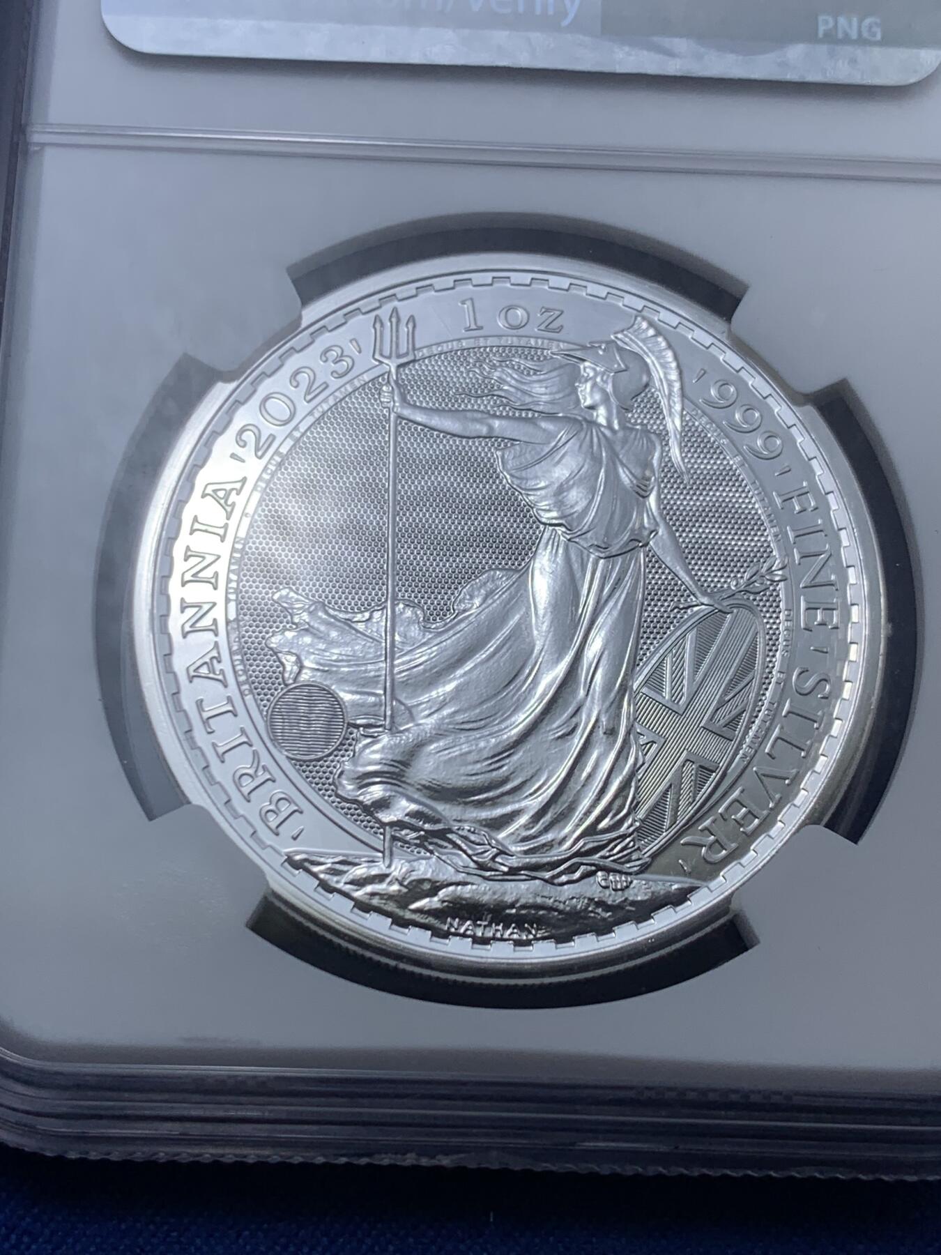 《竞宝斋》第294场- 周日，周一  2场连拍 （全场包邮） NGC MS69 英国2023年查尔斯海神一盎司大银币