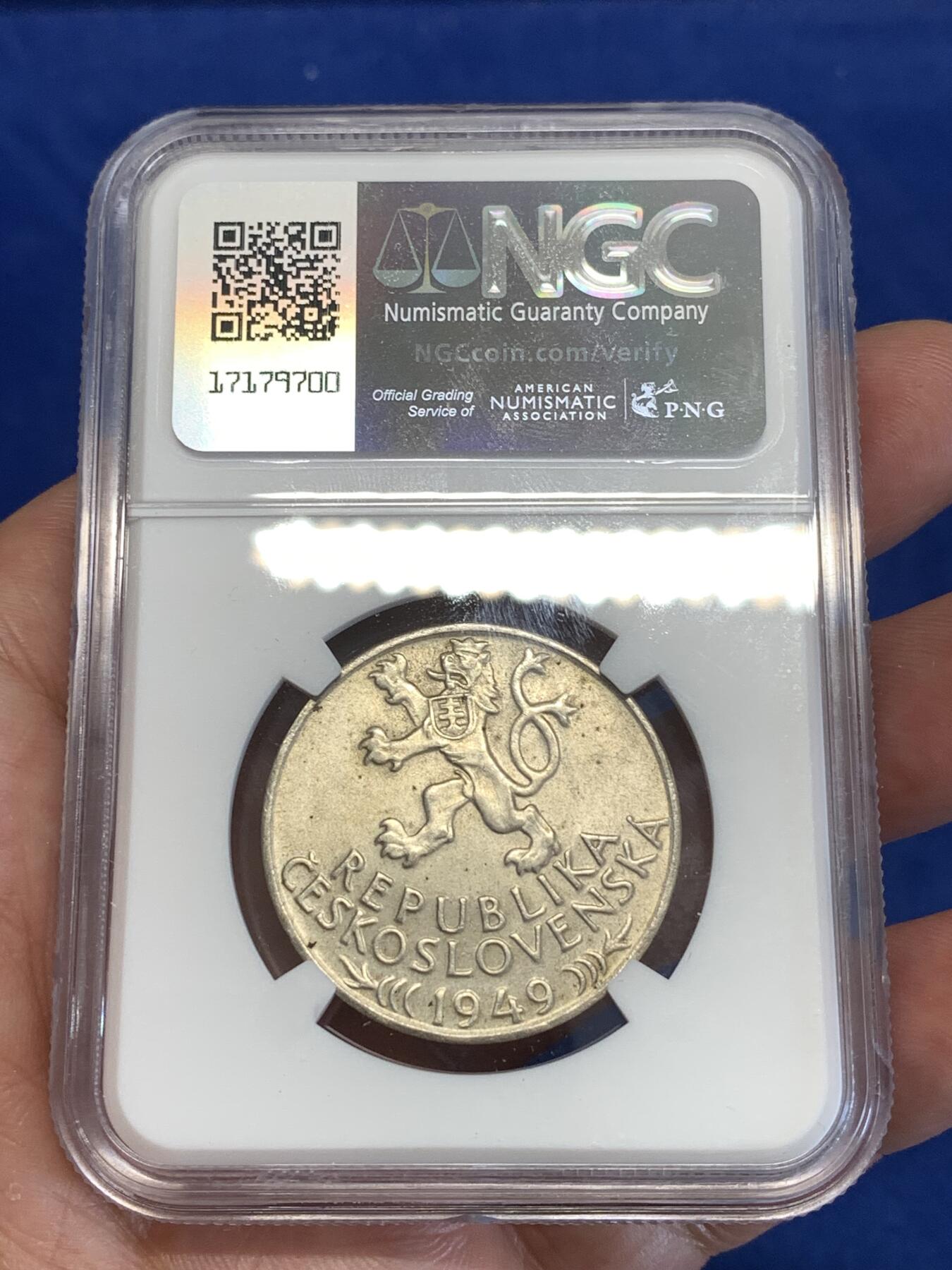 《竞宝斋》第294场- 周日，周一  2场连拍 （全场包邮） NGC MS64 捷克斯洛伐克1949年100克朗银币