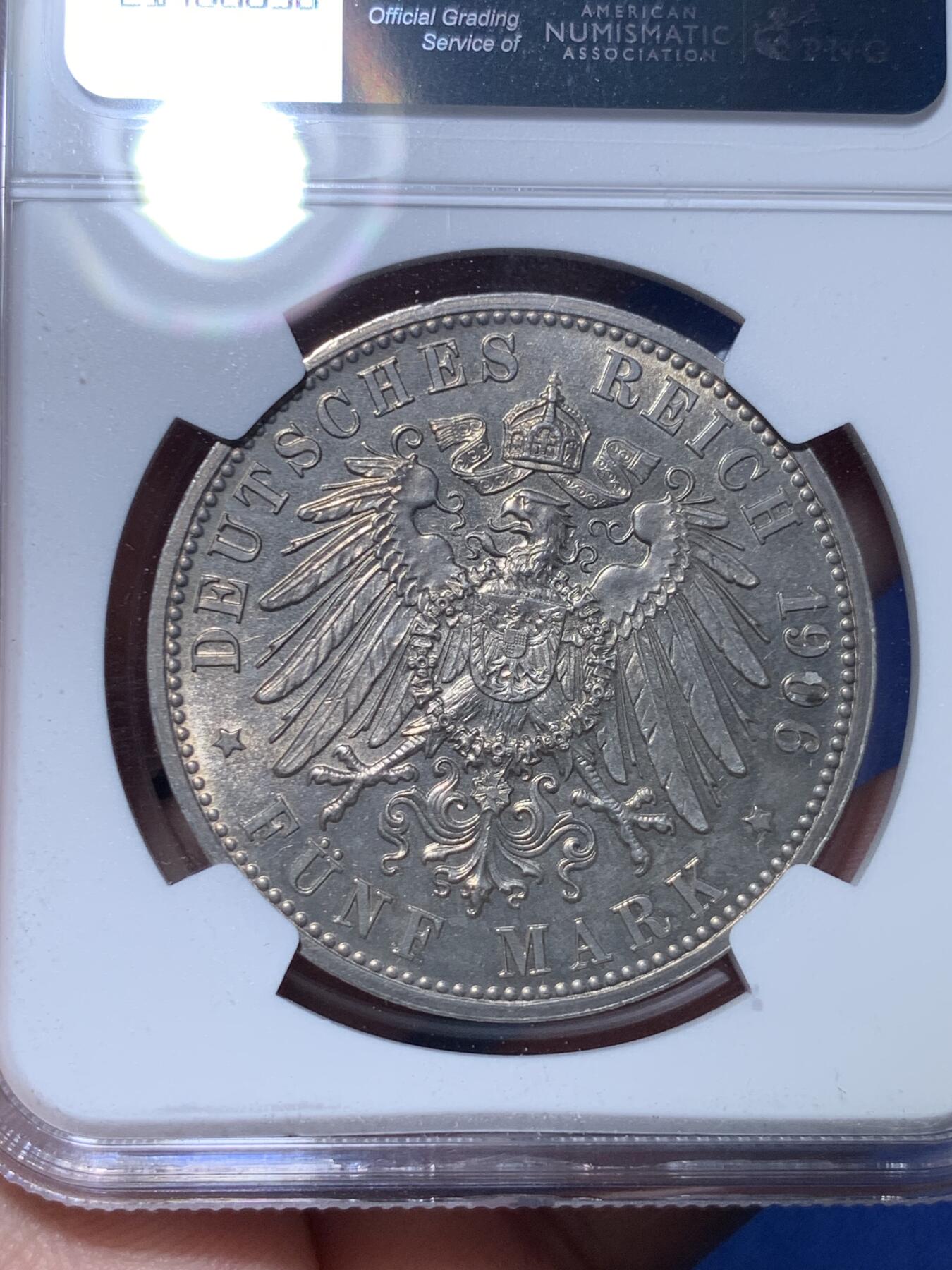 《竞宝斋》第294场- 周日，周一  2场连拍 （全场包邮） NGC MS63 德国1906巴登金婚5马克银币