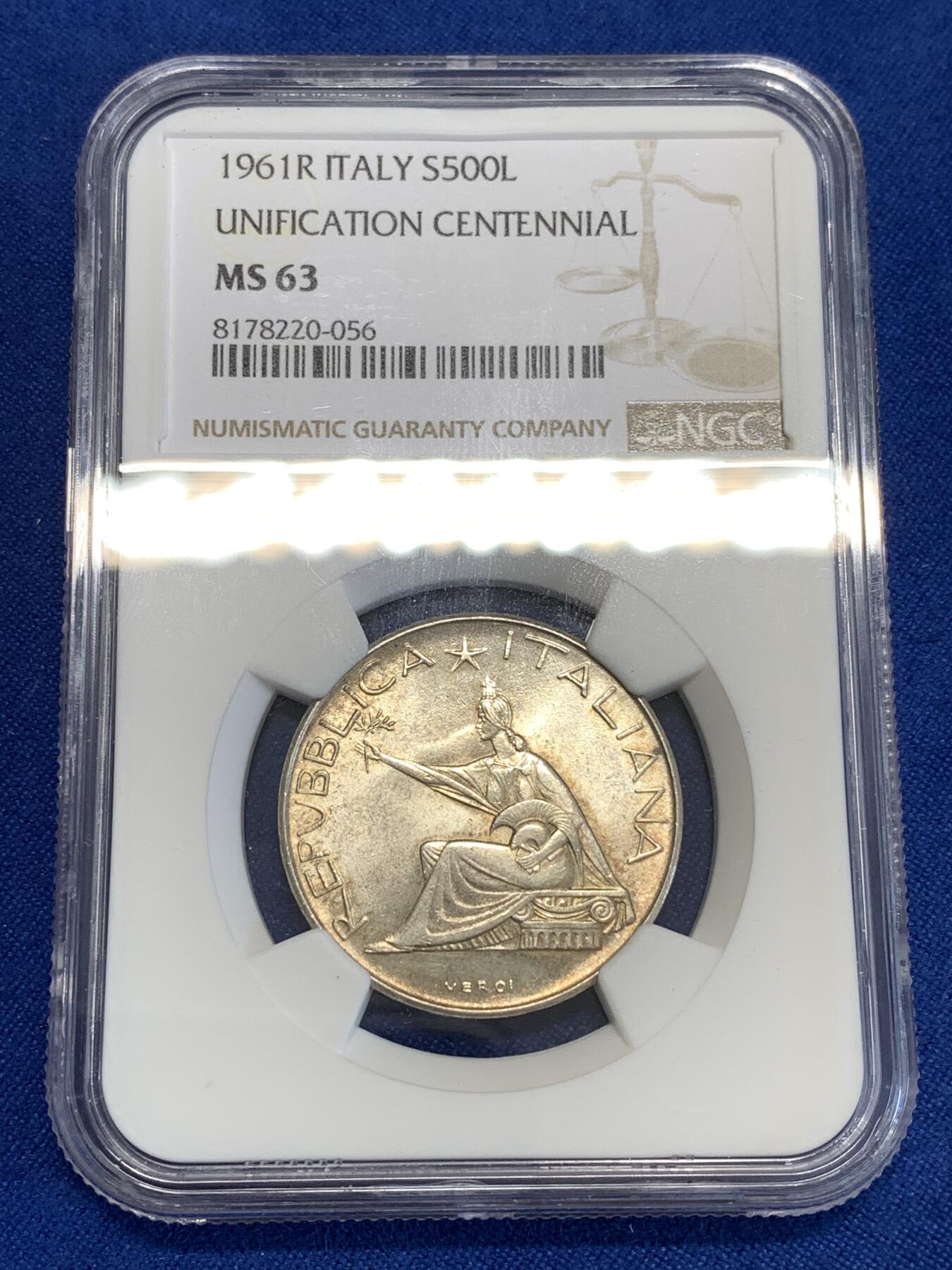 《竞宝斋》第294场- 周日，周一  2场连拍 （全场包邮） NGC MS63 意大利1961年马车500里拉银币