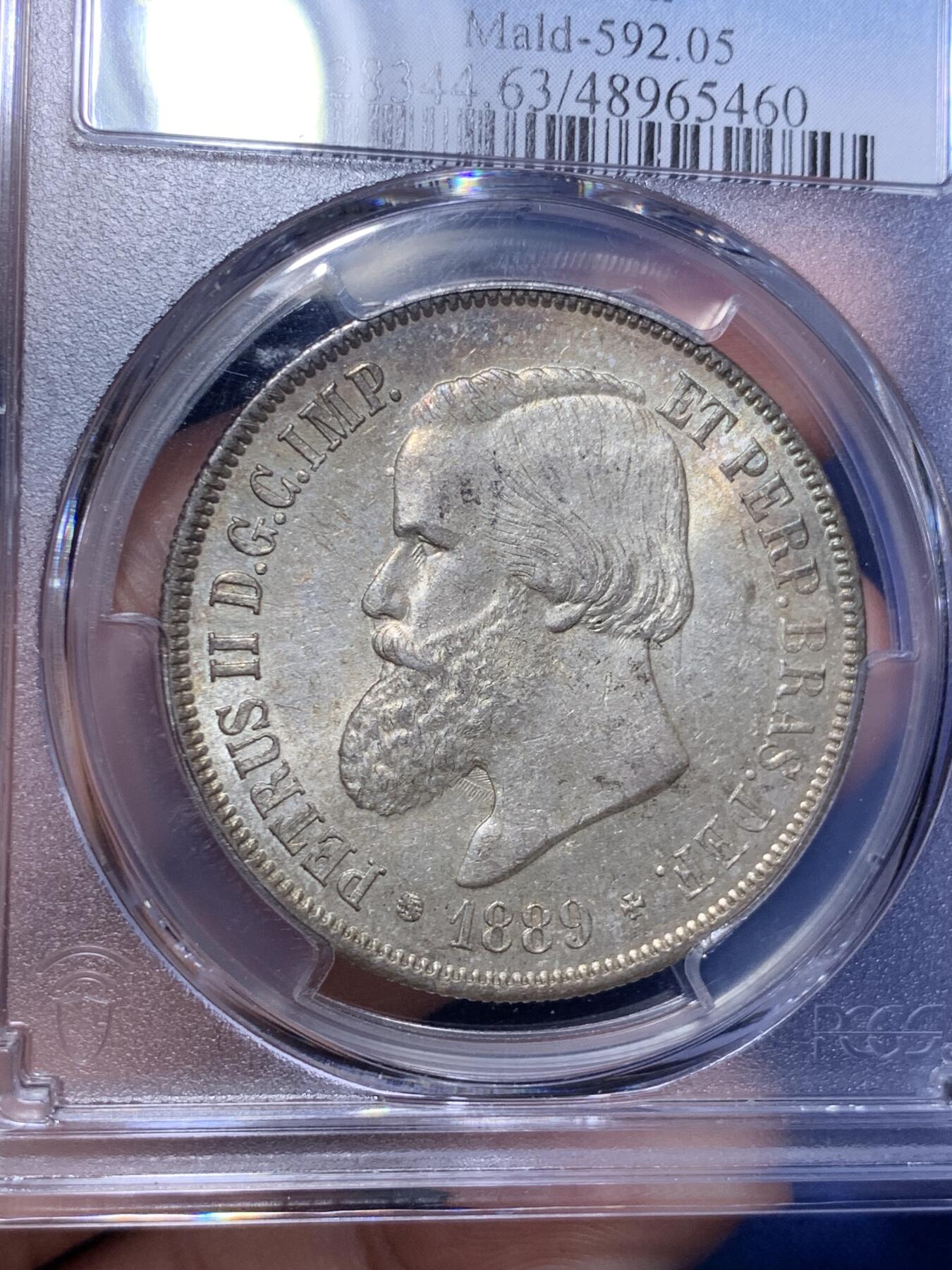 《竞宝斋》第294场- 周日，周一  2场连拍 （全场包邮） PCGS MS63 巴西帝国1889年佩德罗二世2000R大银币