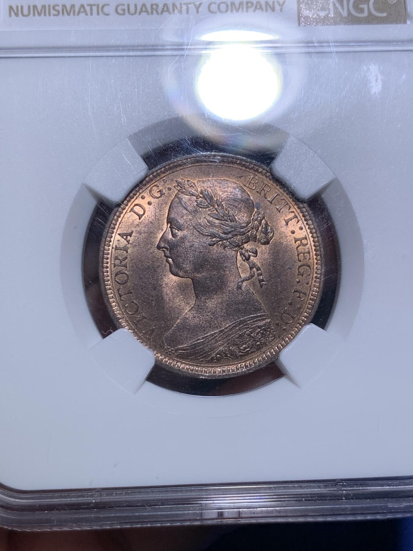 《竞宝斋》第294场- 周日，周一  2场连拍 （全场包邮） NGC MS65RB 英国1887年小维1/2便士铜币 状态很好 不错的的分数