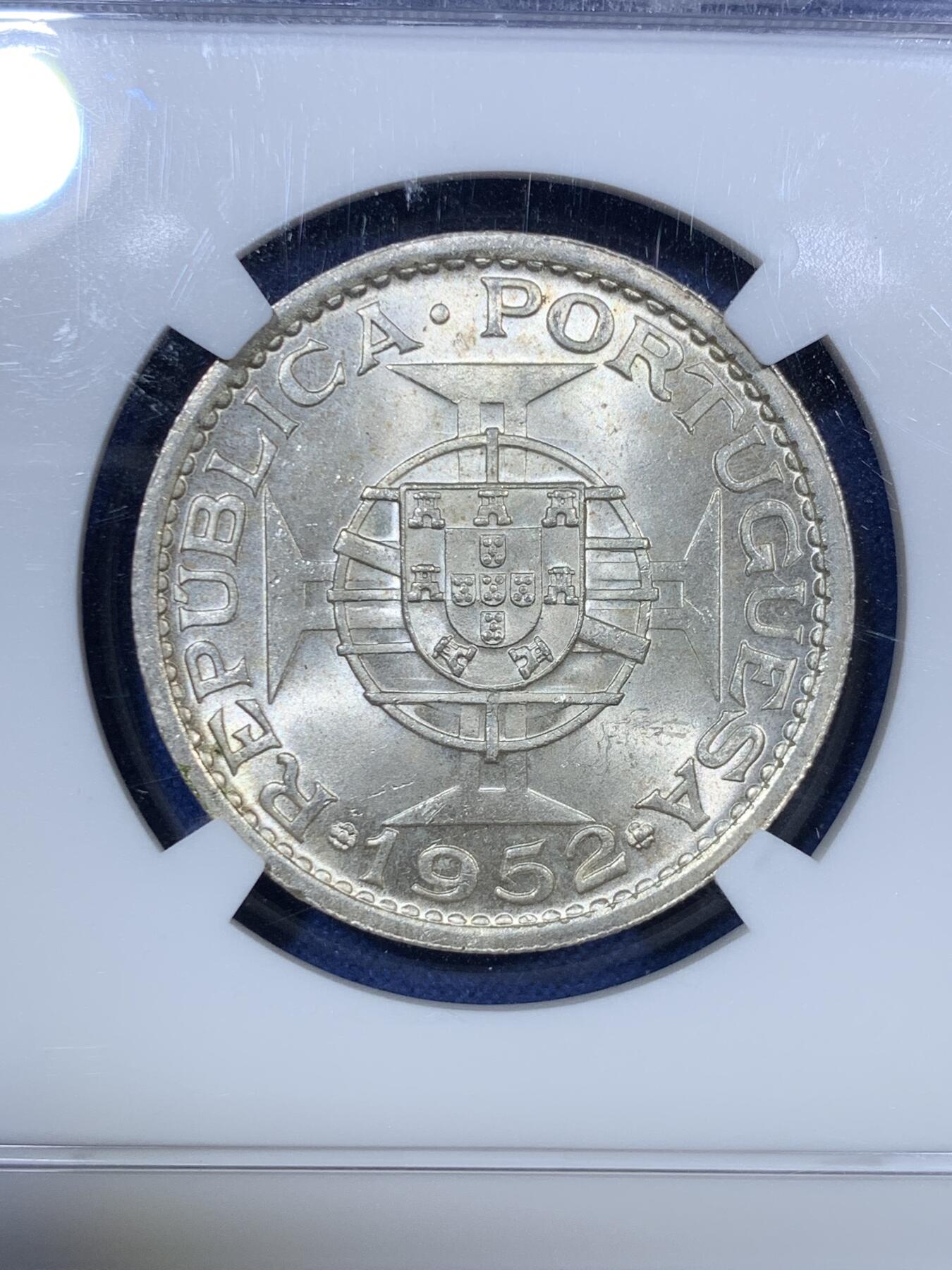 《竞宝斋》第294场- 周日，周一  2场连拍 （全场包邮） NGC MS64 中国 澳门 1952年5元 银币 上海严评 性价比高