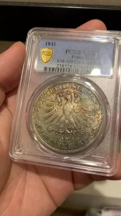 《竞宝斋》第294场- 周日，周一  2场连拍 （全场包邮） PCGS MS62 德国1841法兰克福 老鹰 2泰勒大银币