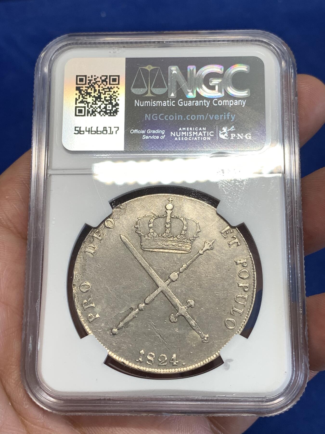 《竞宝斋》第294场- 周日，周一  2场连拍 （全场包邮） NGC VF30 德国巴伐利亚1824马克西米利安一世·约瑟夫国王双剑泰勒大银币