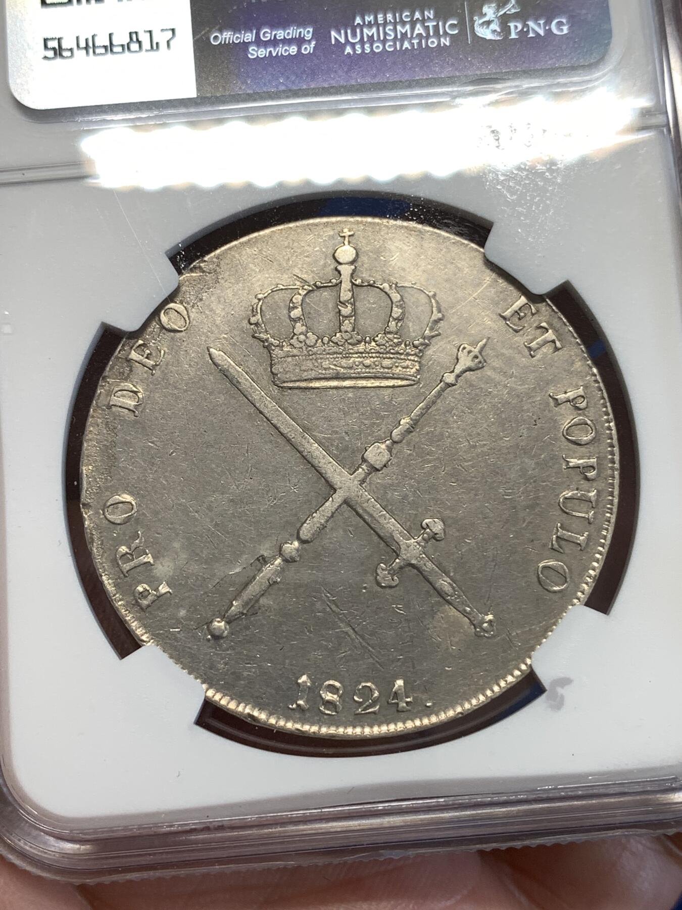 《竞宝斋》第294场- 周日，周一  2场连拍 （全场包邮） NGC VF30 德国巴伐利亚1824马克西米利安一世·约瑟夫国王双剑泰勒大银币