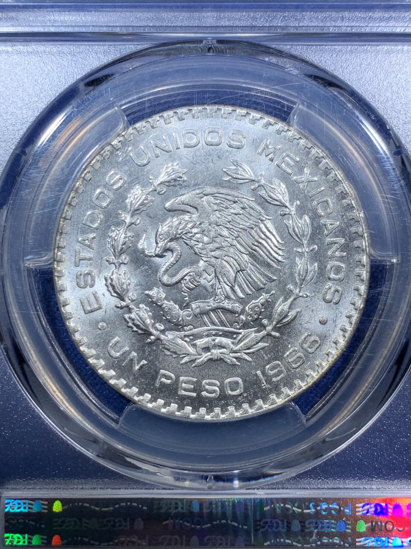 《竞宝斋》第294场- 周日，周一  2场连拍 （全场包邮） PCGS MS65 墨西哥1966年海盗鹰洋1比索银币