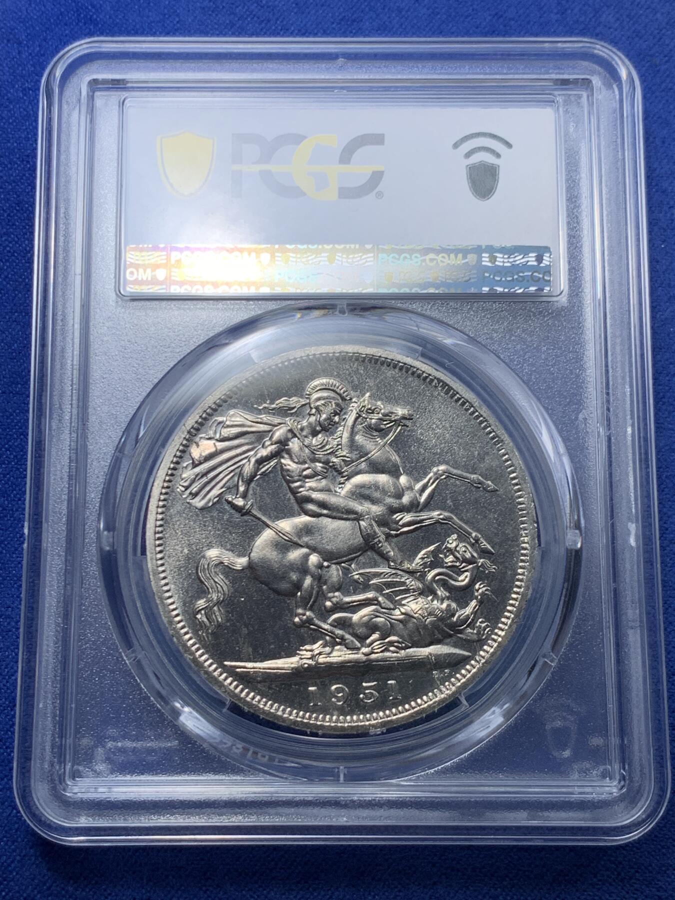 《竞宝斋》第294场- 周日，周一  2场连拍 （全场包邮） NGC PL64 英国1951年乔治六世克朗 最后的镍马剑