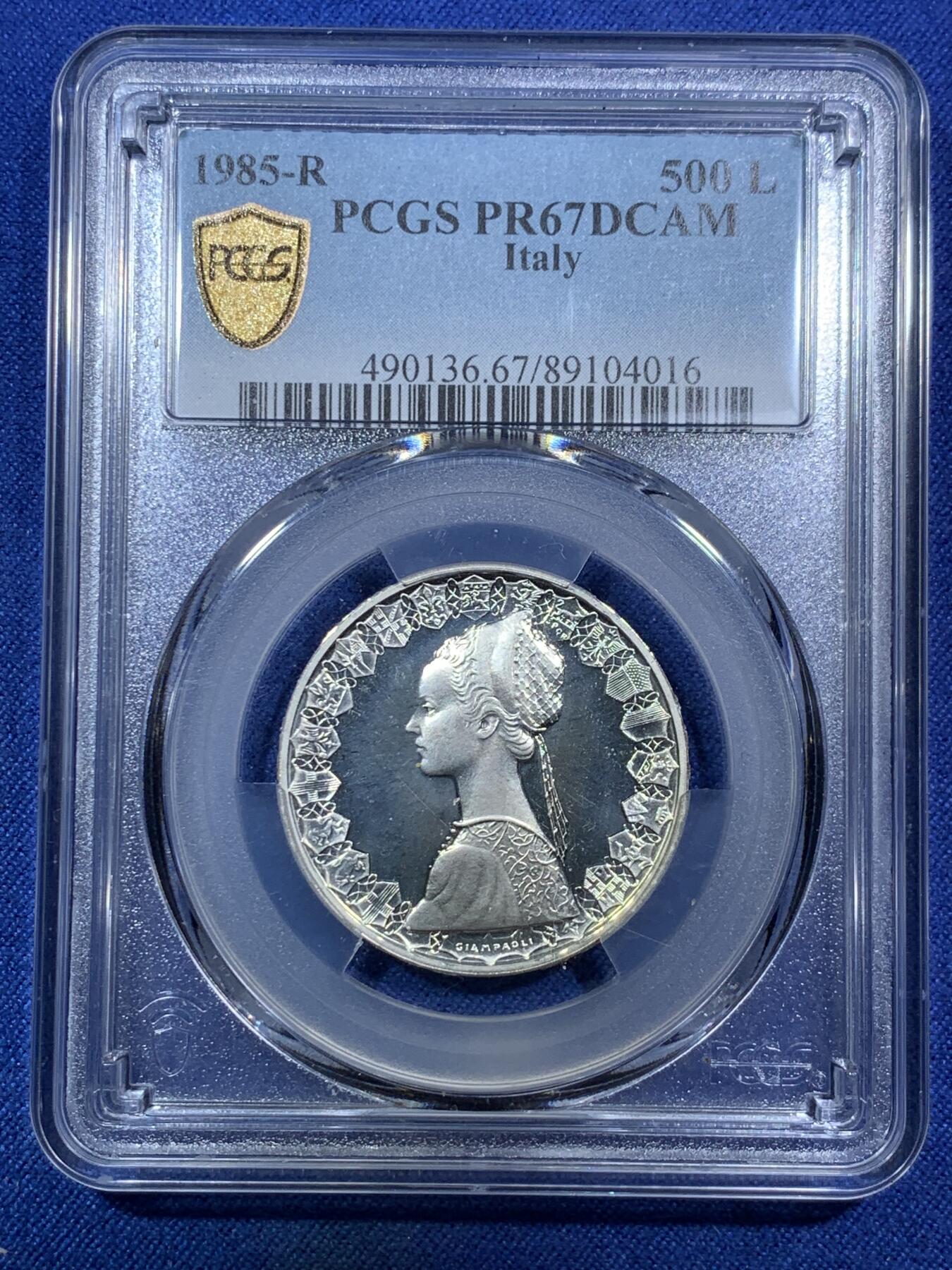 《竞宝斋》第294场- 周日，周一  2场连拍 （全场包邮） PCGS PR67DCAM 意大利 1985年 帆船少女 500里拉银币