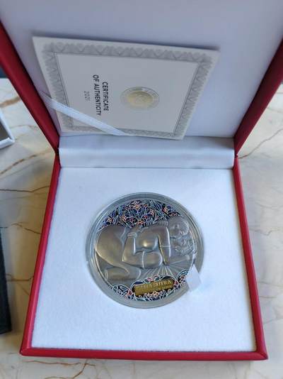 【海寕潮】拍卖第122期 - 【海寧潮】喀麦隆2021年爱情系列爱经3盎司高浮雕仿古彩银币，999银，发行量500枚