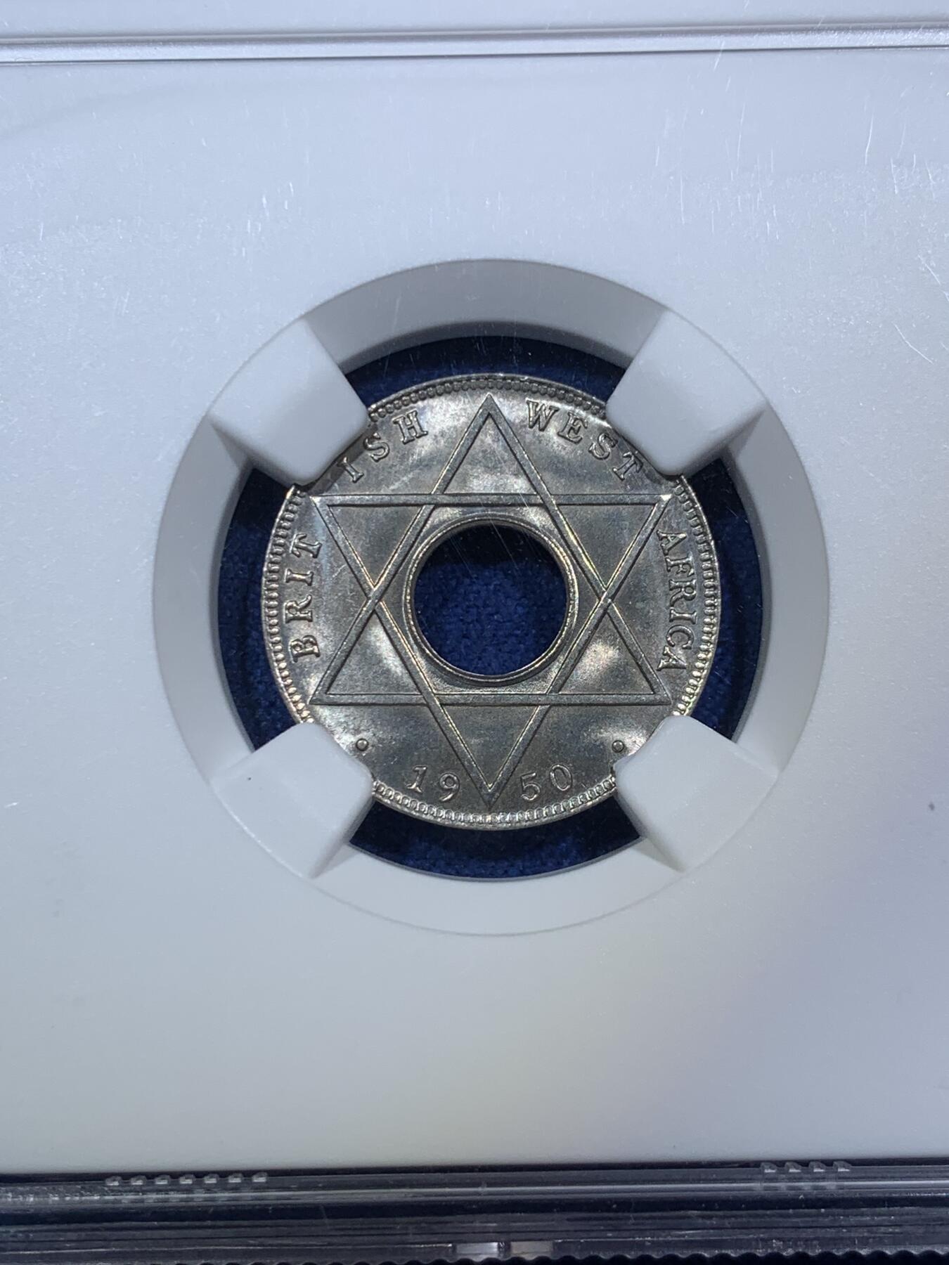 《竞宝斋》第294场- 周日，周一  2场连拍 （全场包邮） NGC-MS65 英属西非1950年乔六1/10便士 好品小铜镍币！高分小精品！