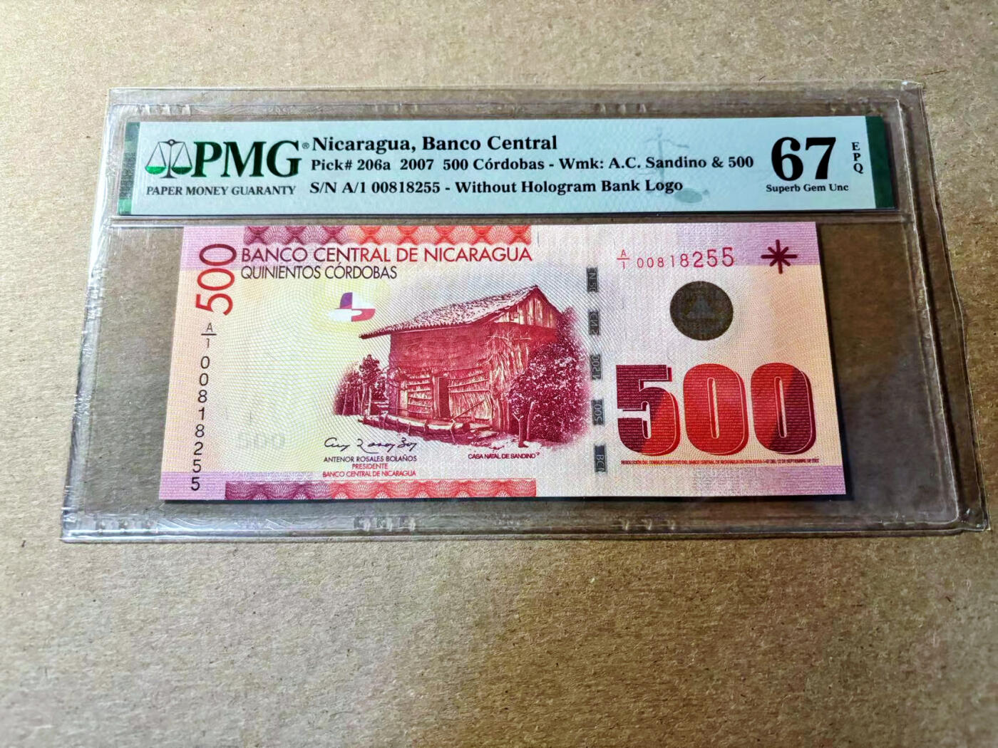 【Blue Auction】✨世界纸币精拍第520期【精】 【A/1首发无47】尼加拉瓜 2007年500科多巴 PMG67EPQ 高分