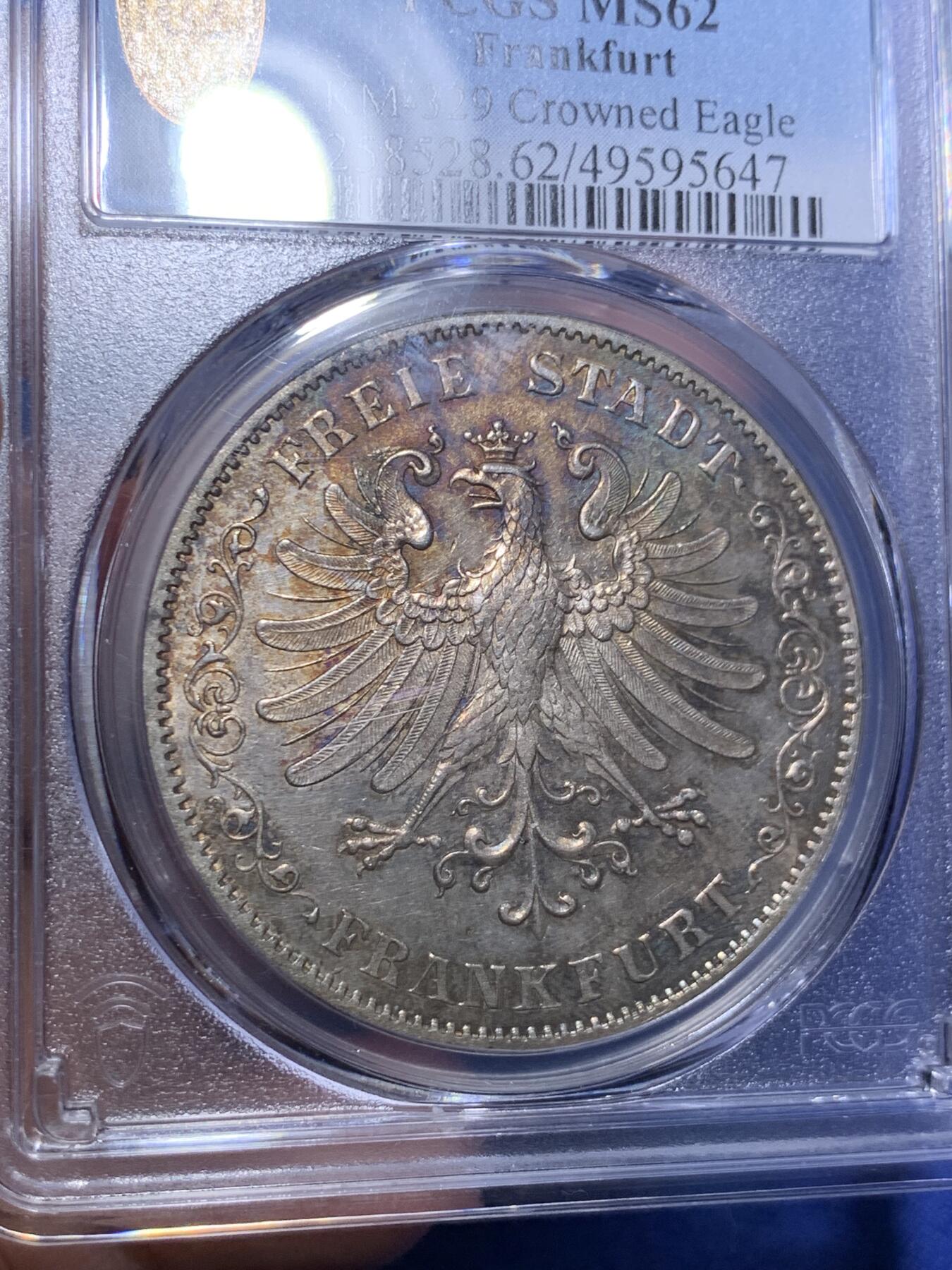 《竞宝斋》第294场- 周日，周一  2场连拍 （全场包邮） PCGS MS62 德国1841法兰克福 老鹰 2泰勒大银币