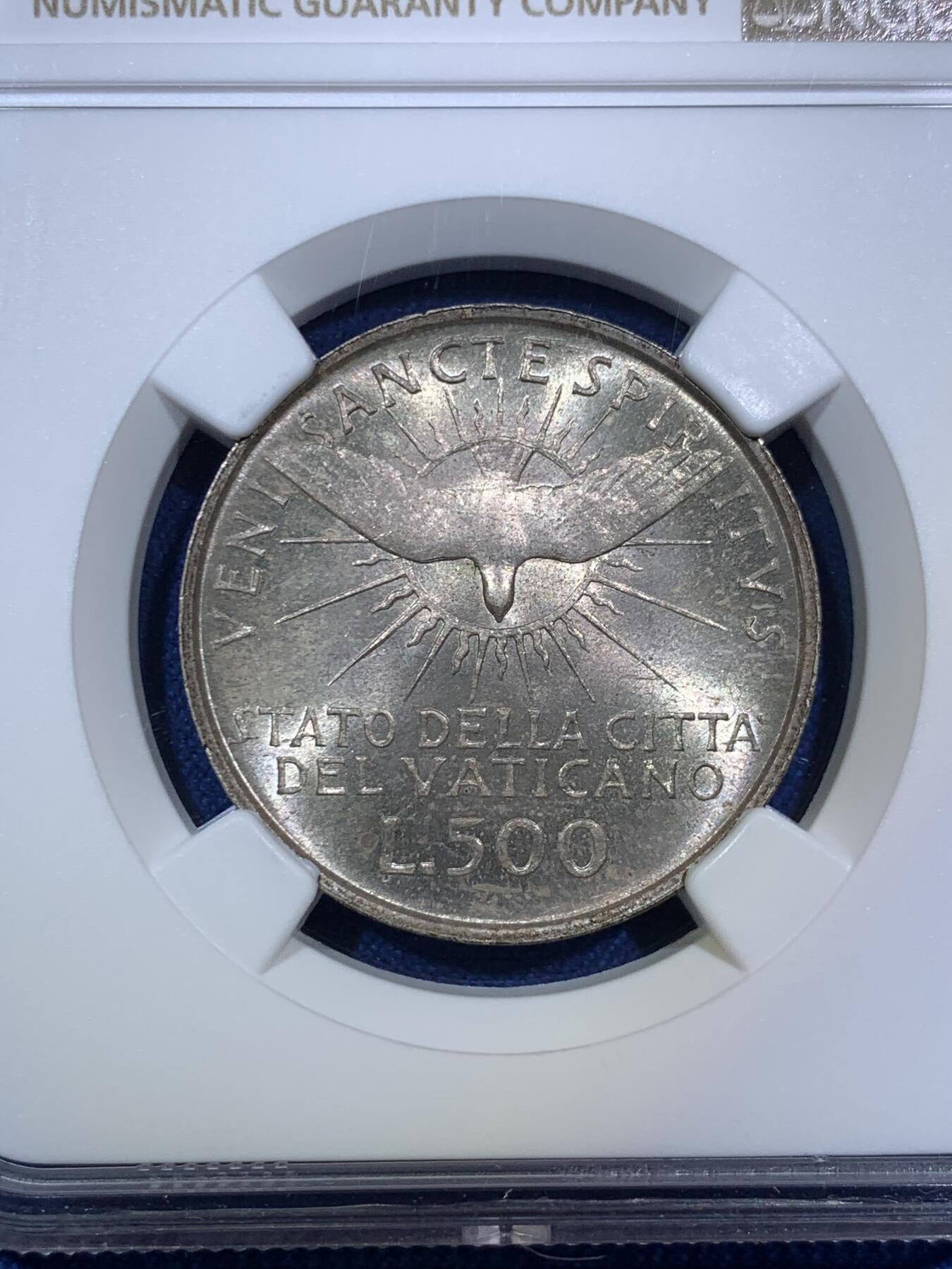 《竞宝斋》第294场- 周日，周一  2场连拍 （全场包邮） NGC MS64 梵蒂冈1963年缺位500里拉银币