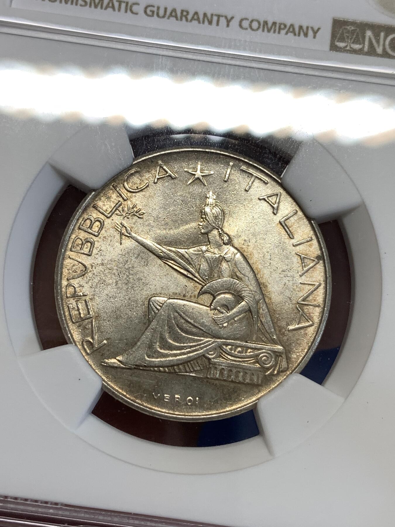 《竞宝斋》第294场- 周日，周一  2场连拍 （全场包邮） NGC MS63 意大利1961年马车500里拉银币