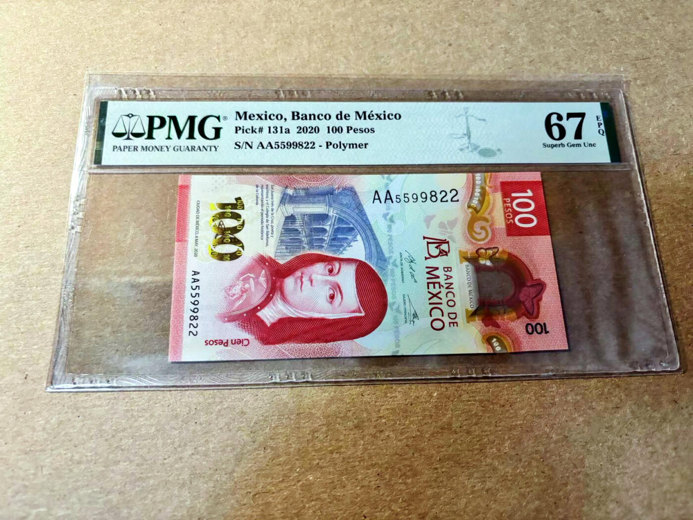 【Blue Auction】✨世界纸币精拍第520期【精】 【AA冠无47 获奖钞】墨西哥 2020年100比索 PMG67EPQ 高分