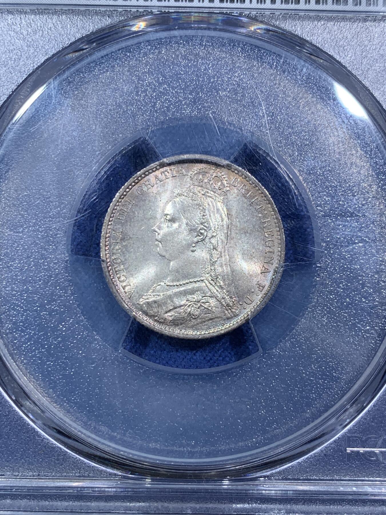 《竞宝斋》第294场- 周日，周一  2场连拍 （全场包邮） PCGS MS65 英国1887年维多利亚6便士银币