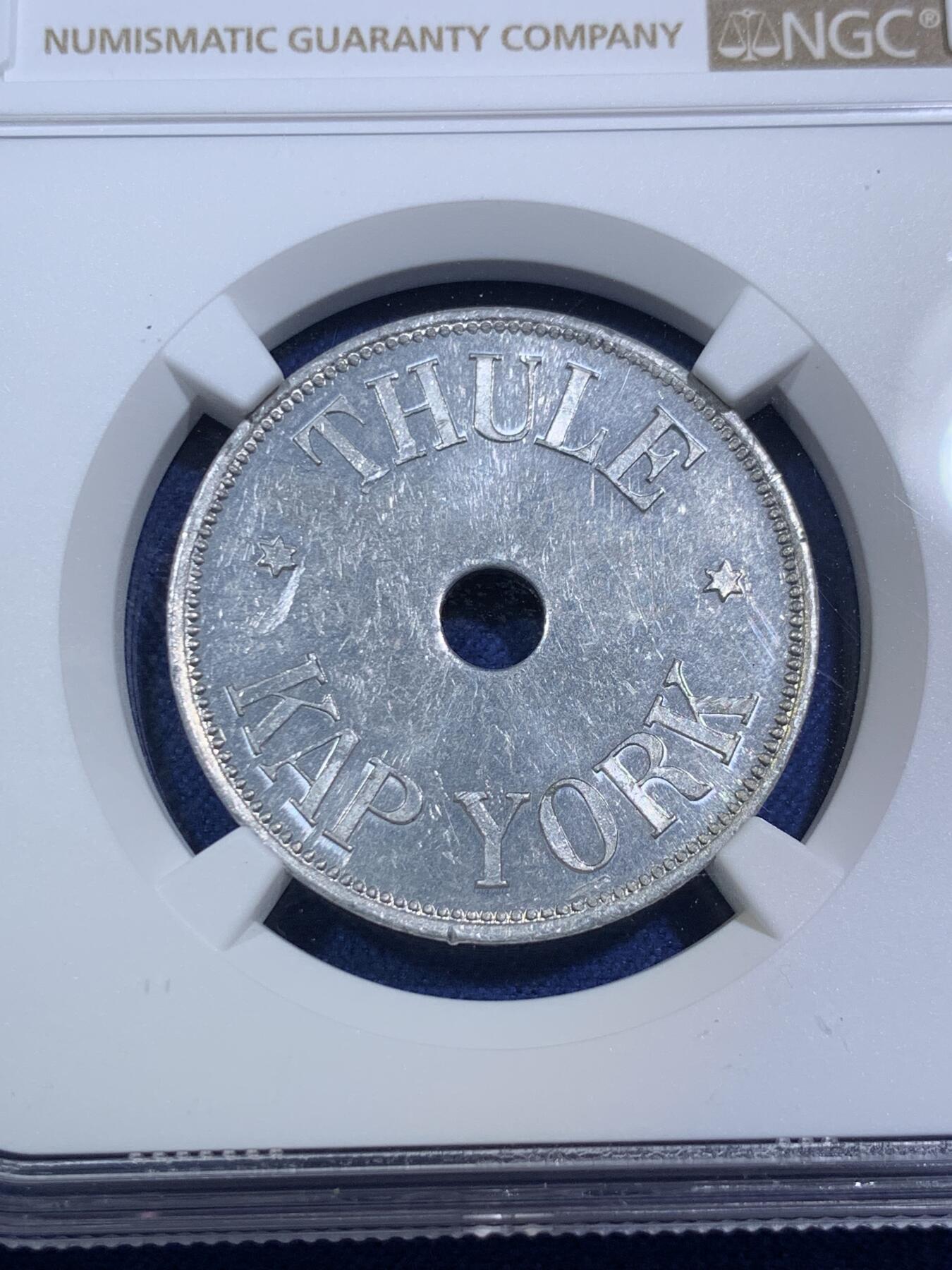 《竞宝斋》第294场- 周日，周一  2场连拍 （全场包邮） NGC MS62 丹麦王国 1910 格林兰岛 500欧尔 矿业代币 发行量预计2000枚 大面值难得MS