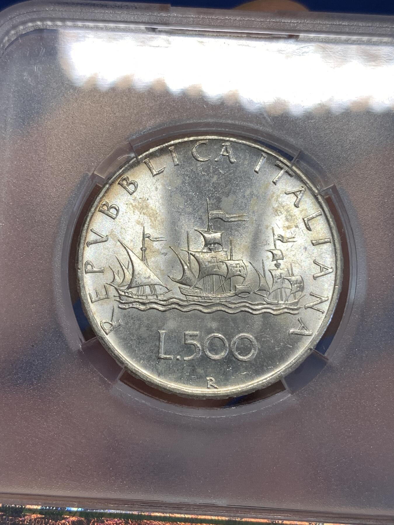 《竞宝斋》第294场- 周日，周一  2场连拍 （全场包邮） TQG MS64 意大利1966帆船少女500里拉银币 细节出色 深打镜面光