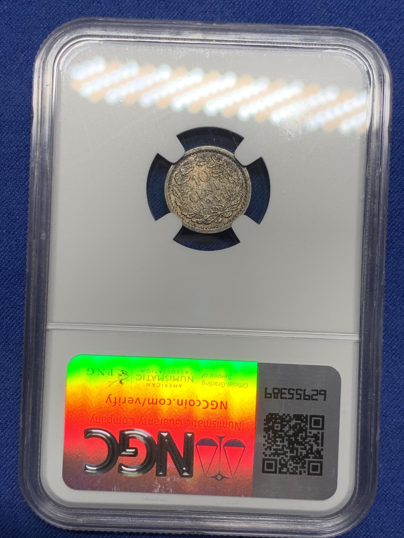 《竞宝斋》第294场- 周日，周一  2场连拍 （全场包邮） 两枚一组 NGC-MS62 荷兰1911威廉明娜女王年10分小银币，双面黑包浆+爱藏MS62 沙俄1916年15戈币小银币大阪版