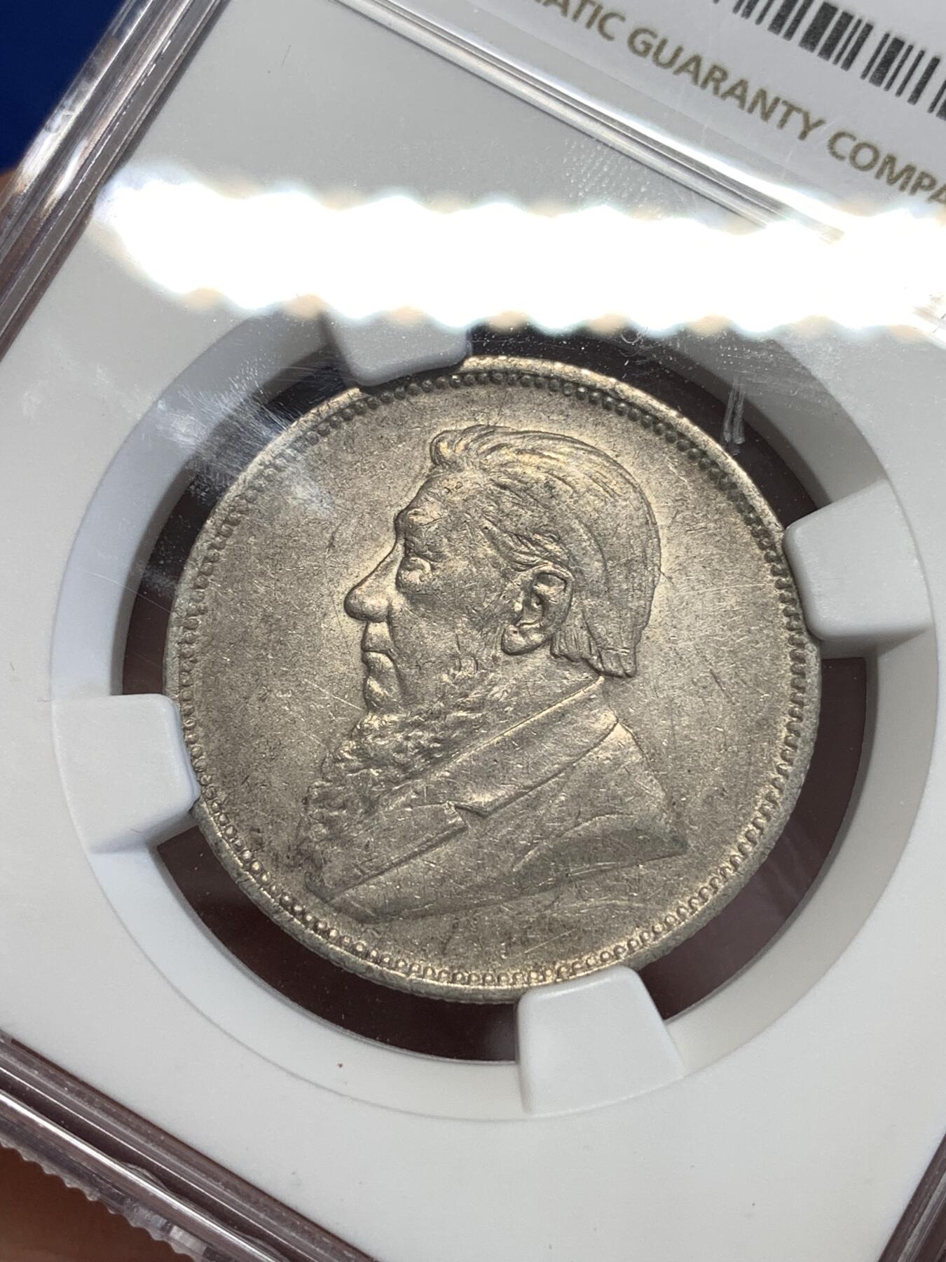 《竞宝斋》第294场- 周日，周一  2场连拍 （全场包邮） NGC AU55 南非1897年斯瓦士兰2先令 大胡子经典设计