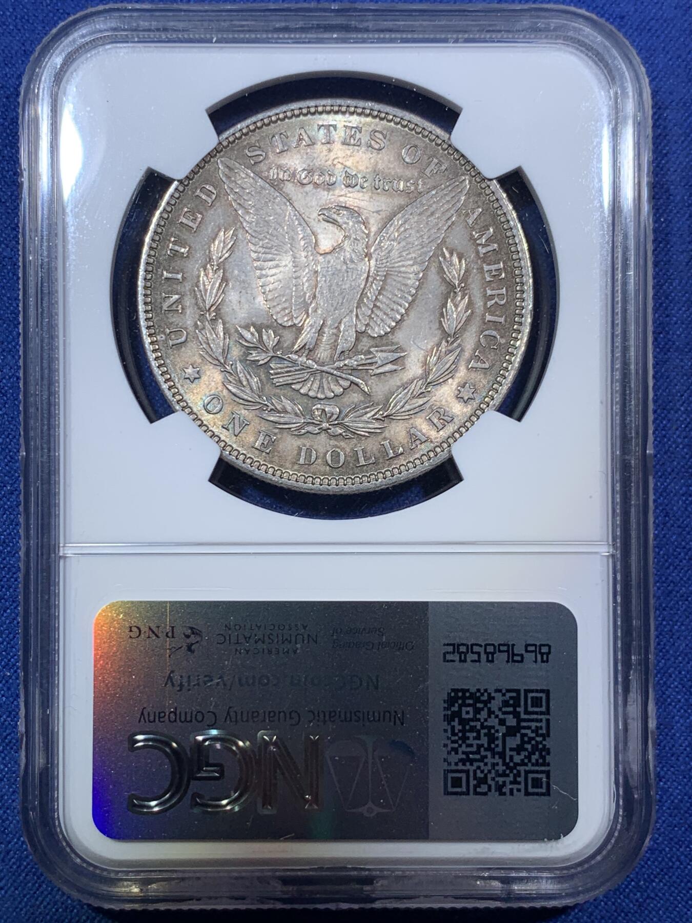 《竞宝斋》第294场- 周日，周一  2场连拍 （全场包邮） NGC MS63 美国1896年p版摩根银币 双面均衡包浆