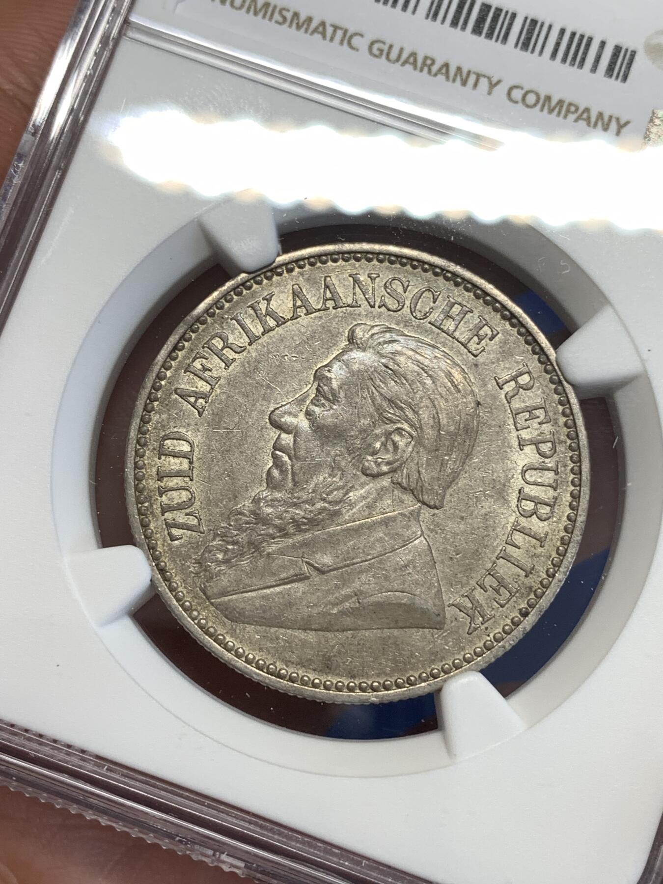 《竞宝斋》第294场- 周日，周一  2场连拍 （全场包邮） NGC AU55 南非1897斯瓦士兰2.5先令 大胡子经典设计，包浆好看凝霜感强