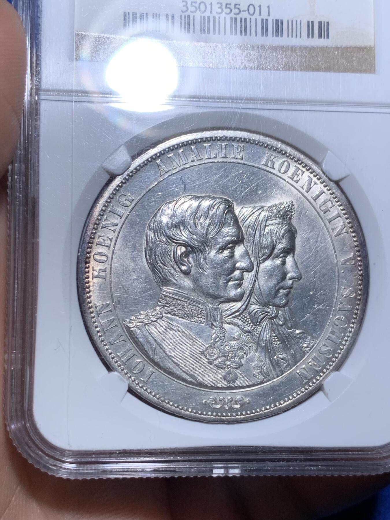 《竞宝斋》第294场- 周日，周一  2场连拍 （全场包邮） NGC MS61 1872年德国萨克森金婚纪念2泰勒 2泰勒的入门品种，MS品，适合德系入门