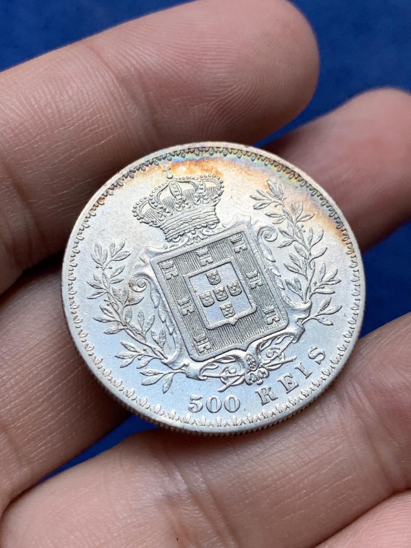 《竞宝斋》第294场- 周日，周一  2场连拍 （全场包邮） 葡萄牙1893年卡洛斯一世500瑞斯银币