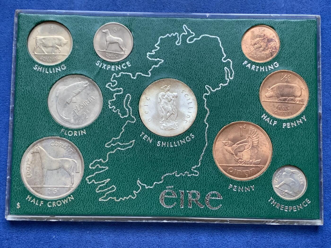 《竞宝斋》第294场- 周日，周一  2场连拍 （全场包邮） 1966年爱尔兰流通银镍铜套币大全 经典的动物系列铜币镍币+都柏林起义纪念银币，全部未使用品，铜币全部原铜光，册装极少