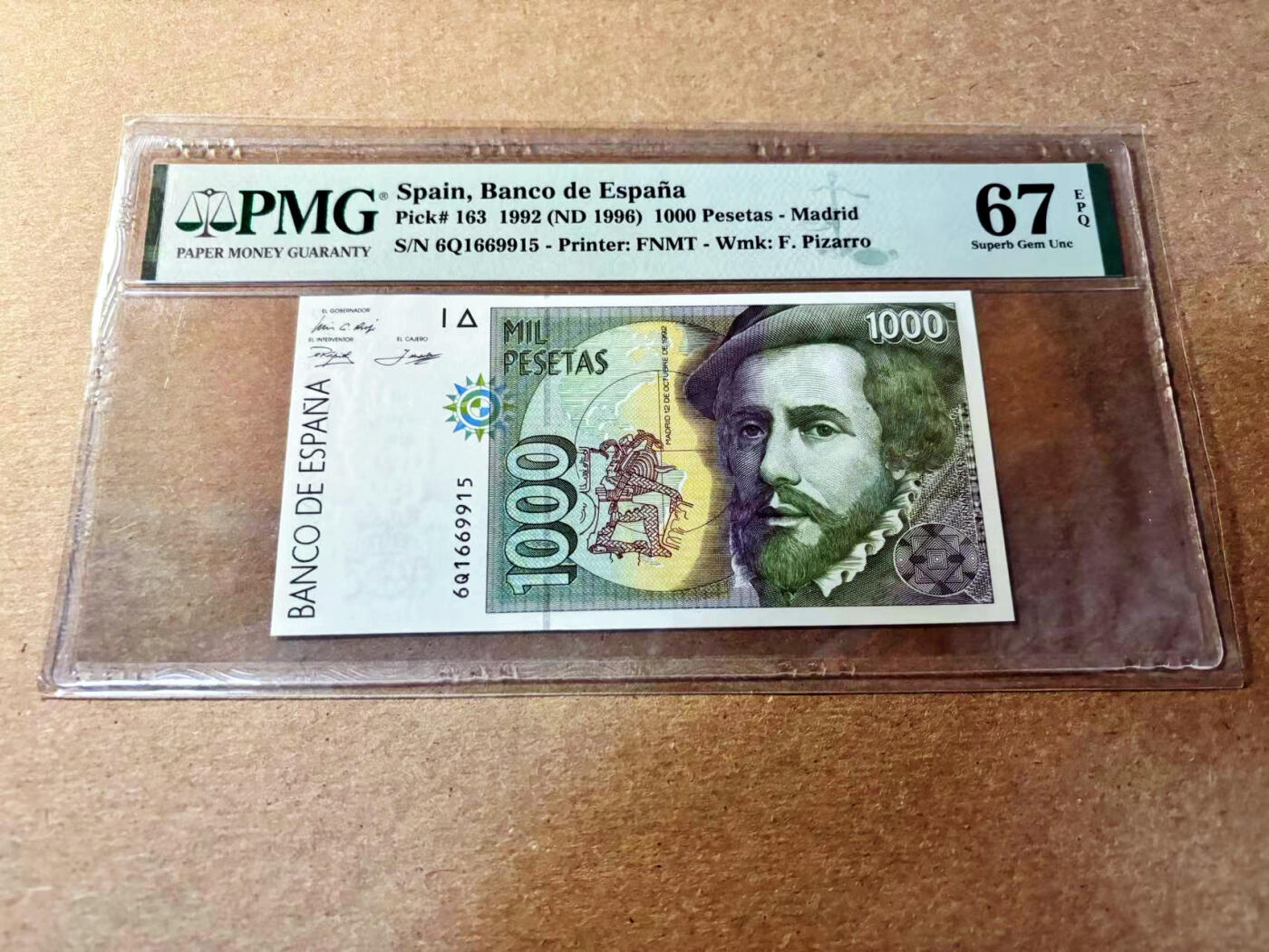 【Blue Auction】✨世界纸币精拍第520期【精】 【无47】西班牙 1992年1000比塞塔  PMG67EPQ 高分