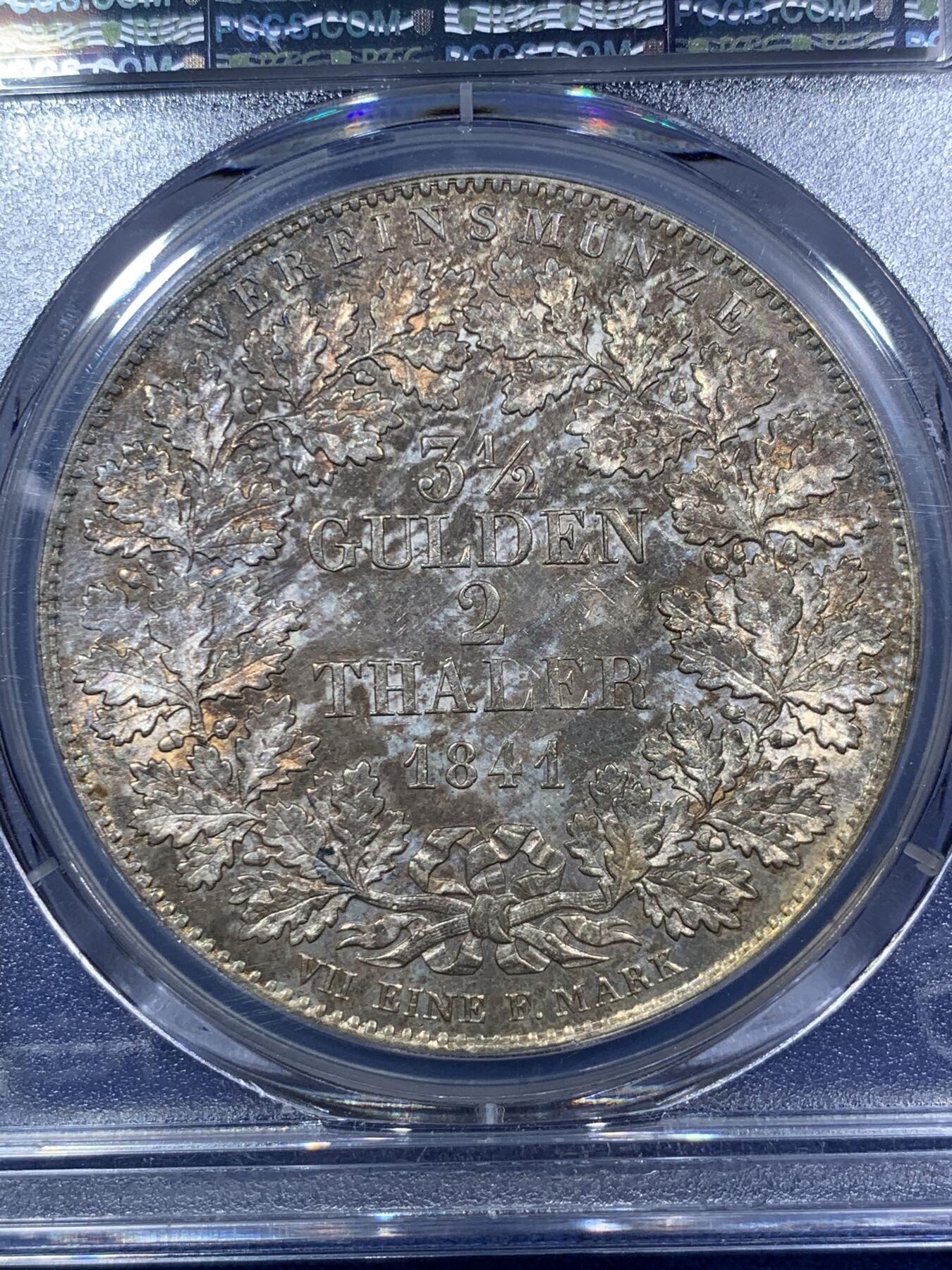 《竞宝斋》第294场- 周日，周一  2场连拍 （全场包邮） PCGS MS62 德国1841法兰克福 老鹰 2泰勒大银币