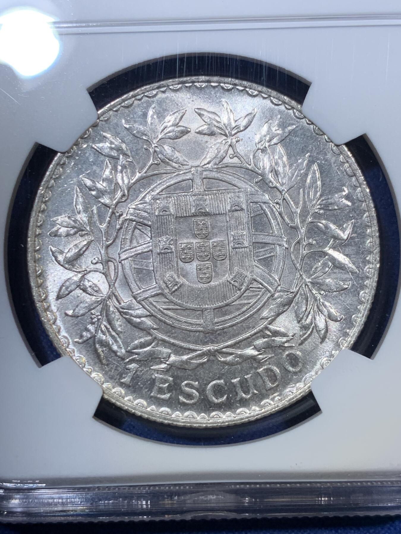 《竞宝斋》第294场- 周日，周一  2场连拍 （全场包邮） NGC MS62 原光葡萄牙女神1915年1埃斯库多银币