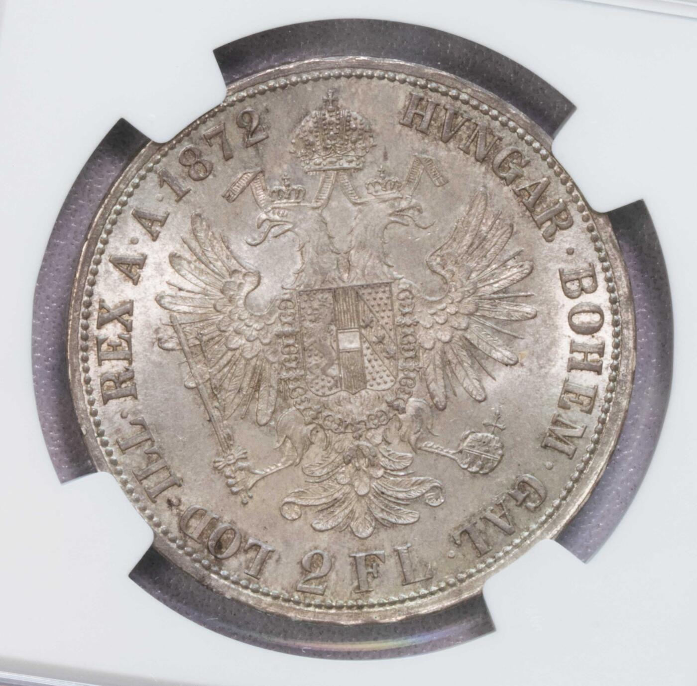 NGC-MS64 1872奥地利弗朗茨2盾大银币季军完美品