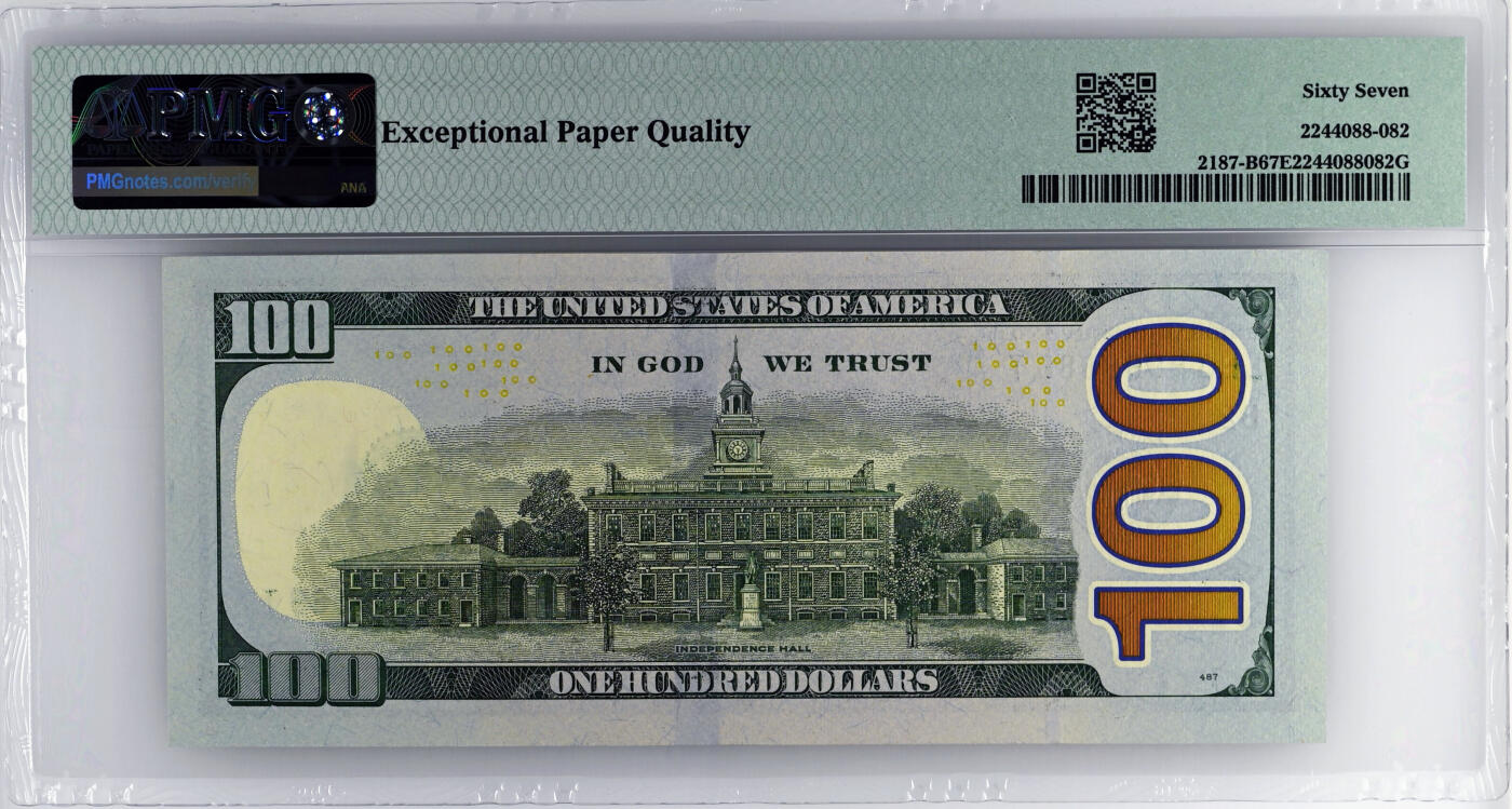 【Blue Auction】✨世界纸币精拍第520期【精】  【靓号18888888近全同8 倒置号 恐龙号少见】美国 2009年100美金 PMG67EPQ 高分 