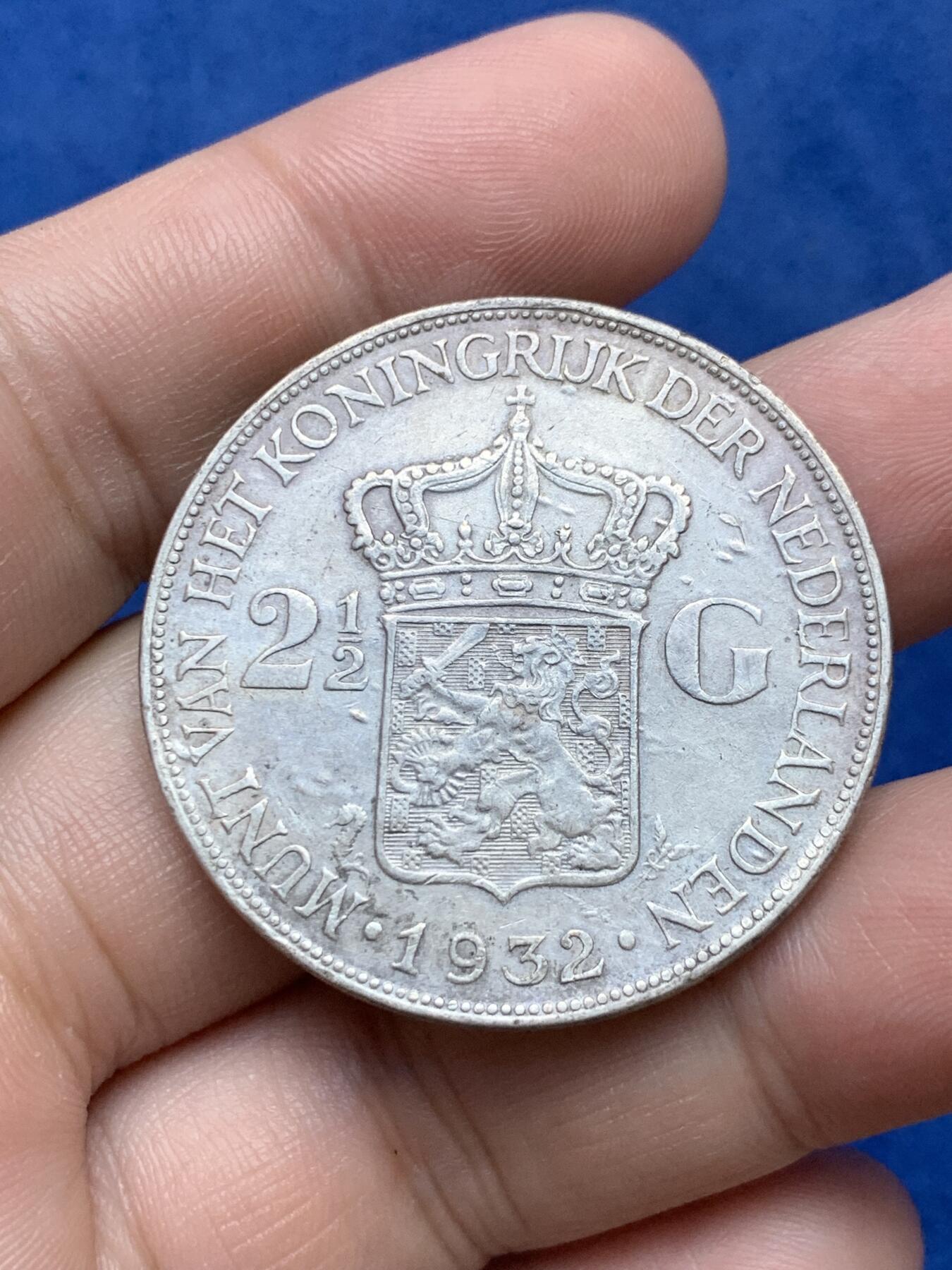 《竞宝斋》第294场- 周日，周一  2场连拍 （全场包邮） 荷兰1932年威廉米娜女王2.5盾银币