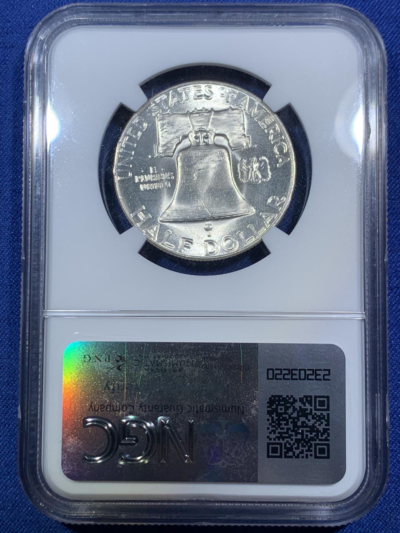 《竞宝斋》第294场- 周日，周一  2场连拍 （全场包邮） NGC MS65 美国1952年富兰克林半美元银币