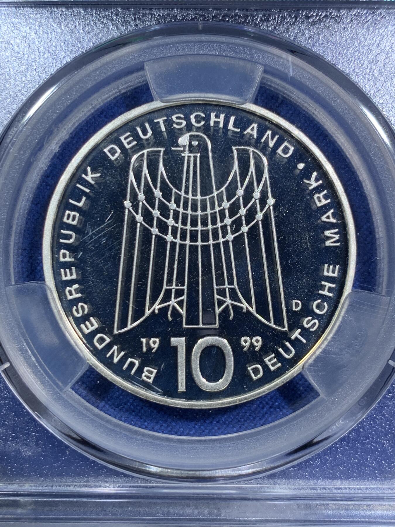 《竞宝斋》第294场- 周日，周一  2场连拍 （全场包邮） ACG PF67 德国1999年SOS儿童村50周年10马克精制银币 稀少德国纪念银币