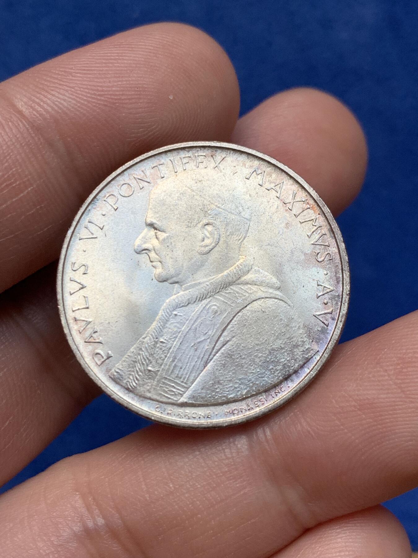 《竞宝斋》第294场- 周日，周一  2场连拍 （全场包邮） 梵蒂冈 1967年 500里拉 银币 原味包浆 发行量十一万枚