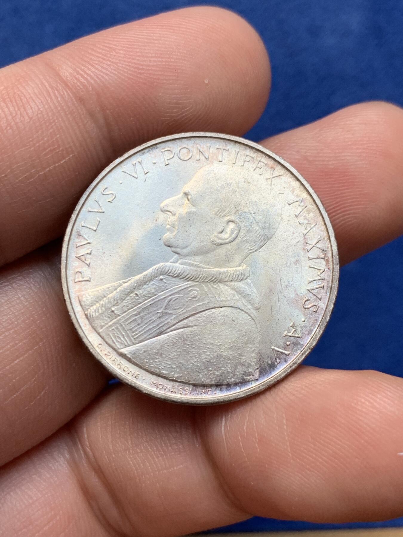 《竞宝斋》第294场- 周日，周一  2场连拍 （全场包邮） 梵蒂冈 1967年 500里拉 银币 原味包浆 发行量十一万枚