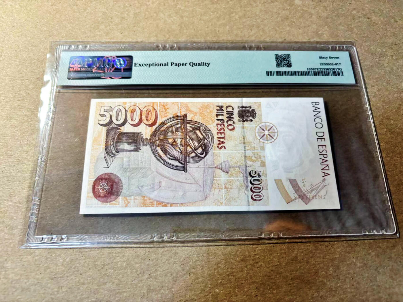 【Blue Auction】✨世界纸币精拍第520期【精】 西班牙 1992年5000比塞塔  PMG67EPQ 高分