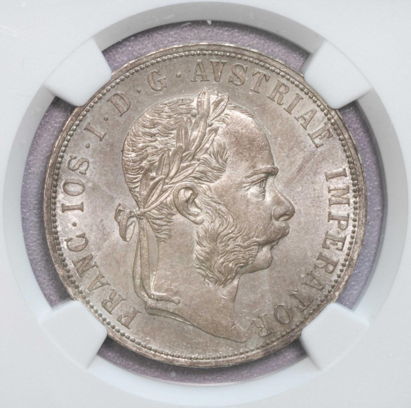 NGC-MS64 1872奥地利弗朗茨2盾大银币季军完美品