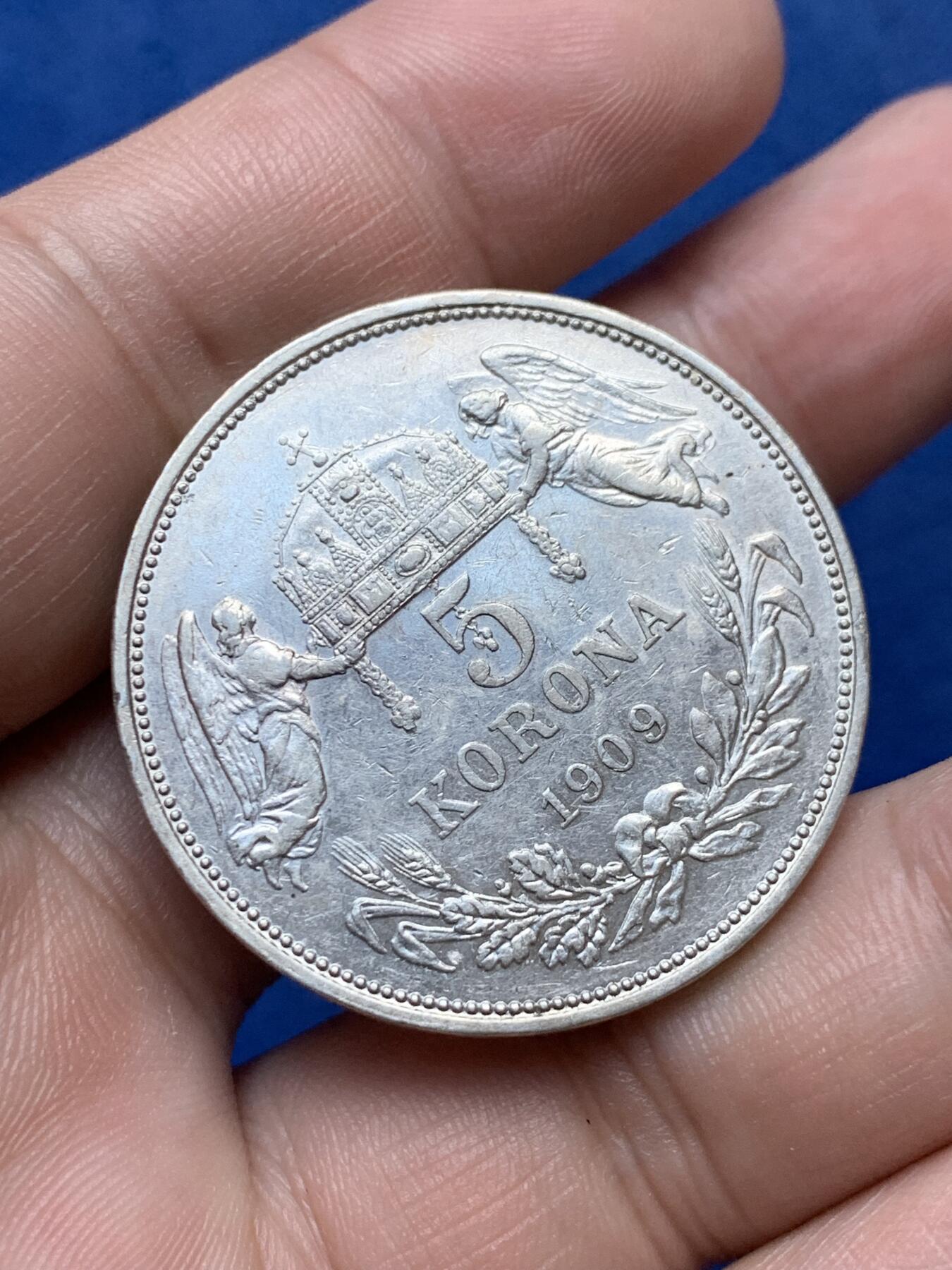 《竞宝斋》第294场- 周日，周一  2场连拍 （全场包邮） 奥地利1909大头版5克朗银币