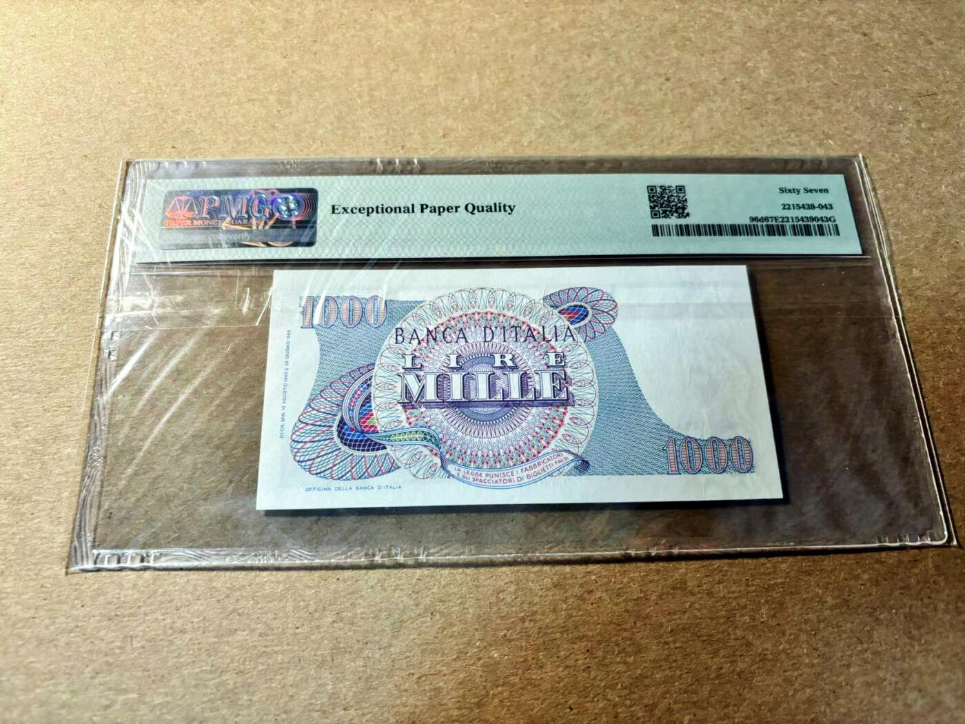 【Blue Auction】✨世界纸币精拍第520期【精】 意大利 1965-66年1000里拉  PMG67EPQ 高分
