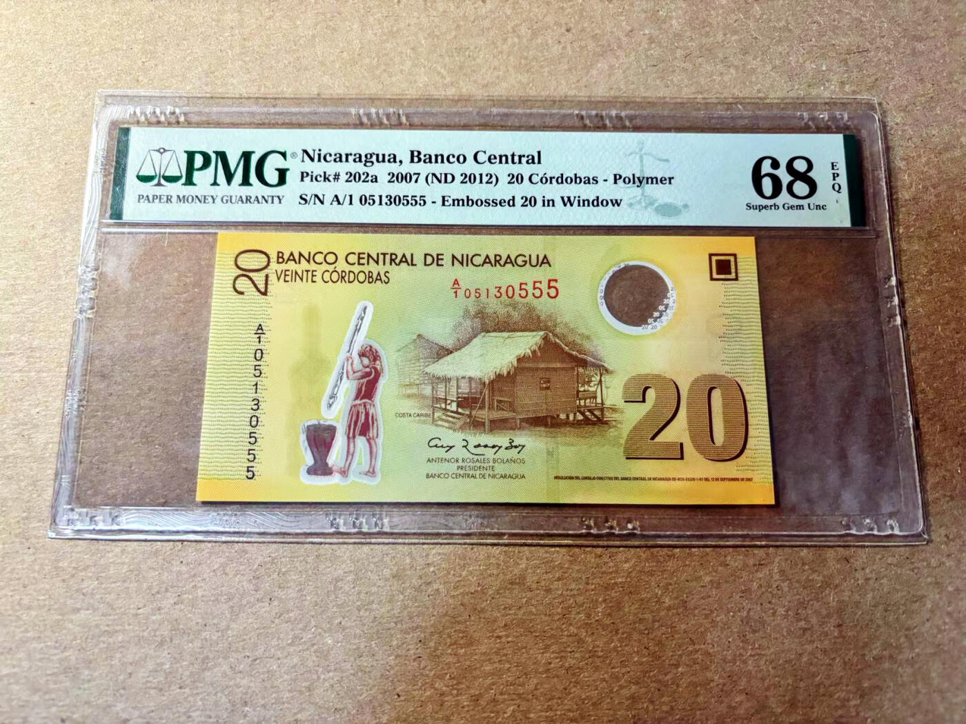 【Blue Auction】✨世界纸币精拍第520期【精】 【A/1首发无47 555豹子号】尼加拉瓜 2007年20科多巴 PMG68EPQ 超高分