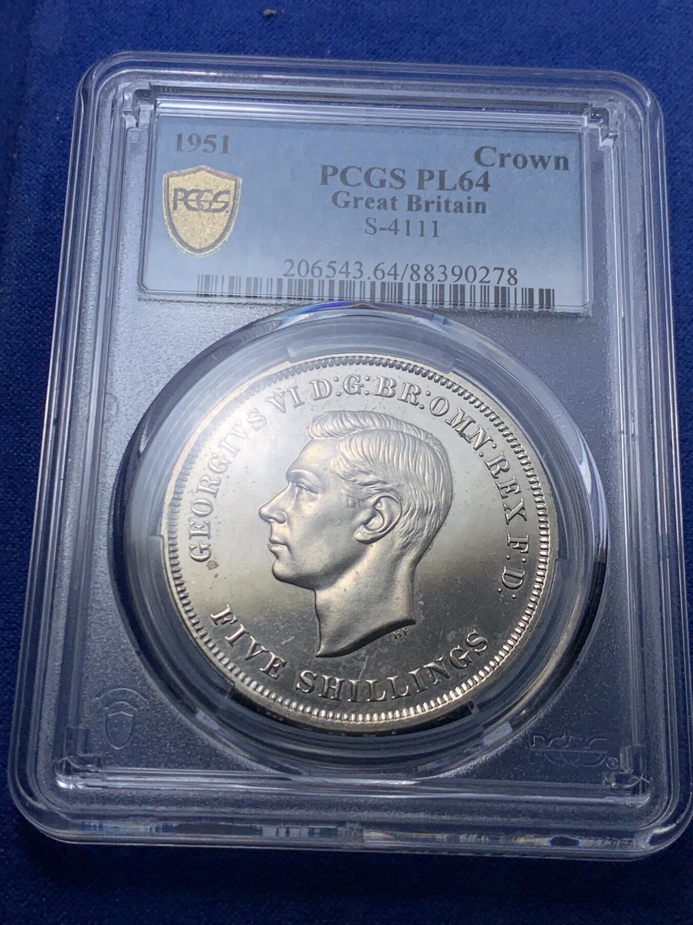 《竞宝斋》第294场- 周日，周一  2场连拍 （全场包邮） NGC PL64 英国1951年乔治六世克朗 最后的镍马剑