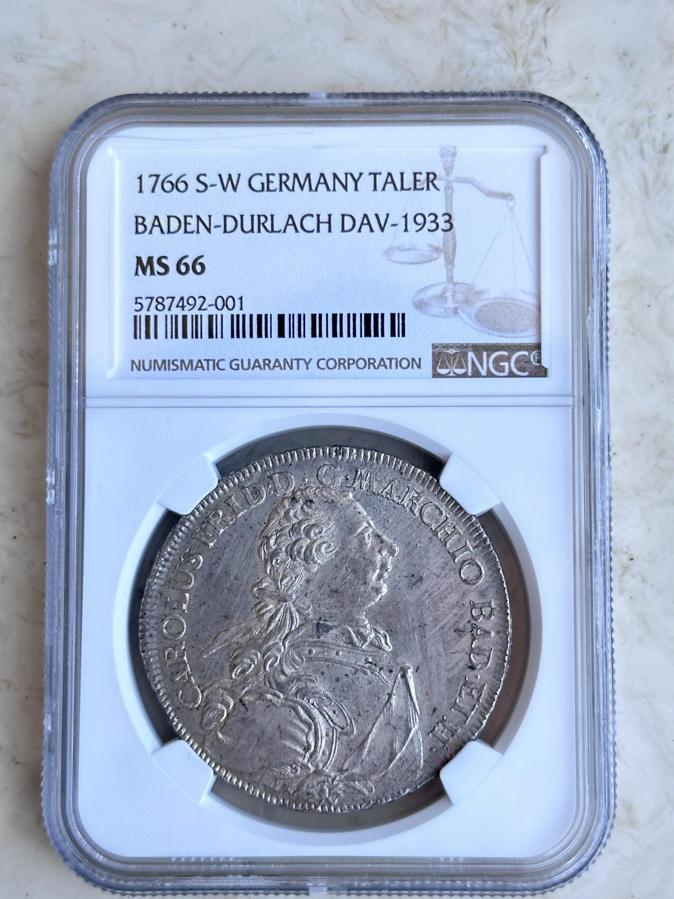 NGC-MS66 1766巴登拉赫狮鹫泰勒大银币极品全原光