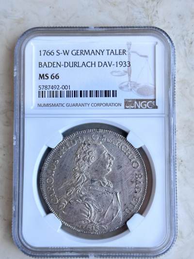 NGC-MS66 1766巴登拉赫狮鹫泰勒大银币极品全原光 - NGC-MS66 1766巴登拉赫狮鹫泰勒大银币极品全原光