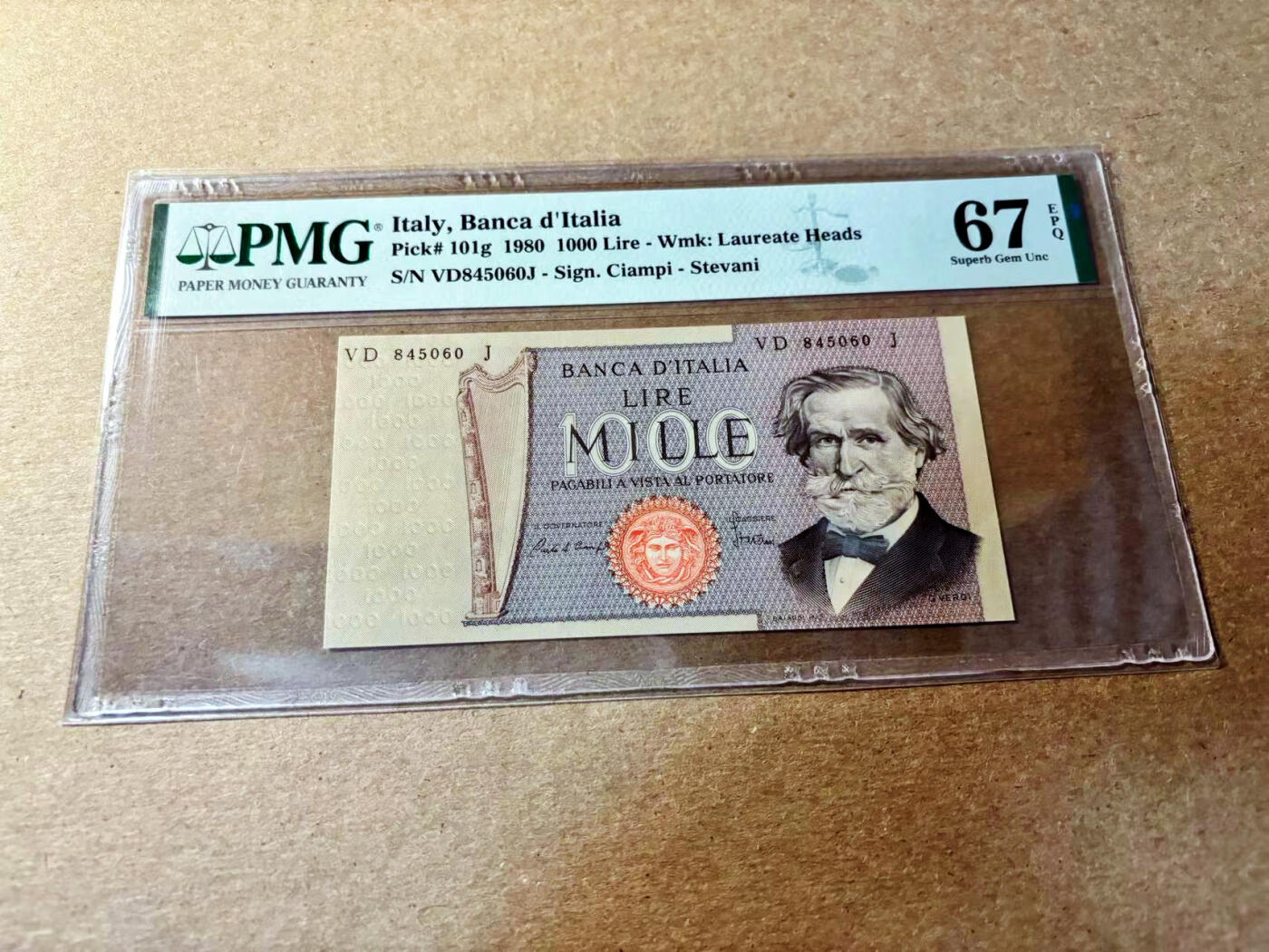 【Blue Auction】✨世界纸币精拍第520期【精】 意大利 1980年1000里拉  PMG67EPQ 高分